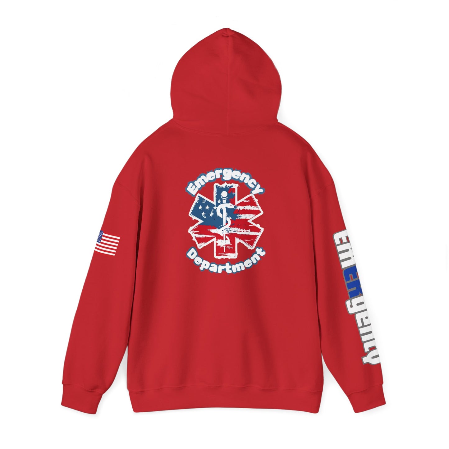 Patriotic ER Hoodie EMS American Flag Sweatshirt Unisex First Responder Apparel Medical Caduceus Hoodie for ER and Healthcare Workers vs