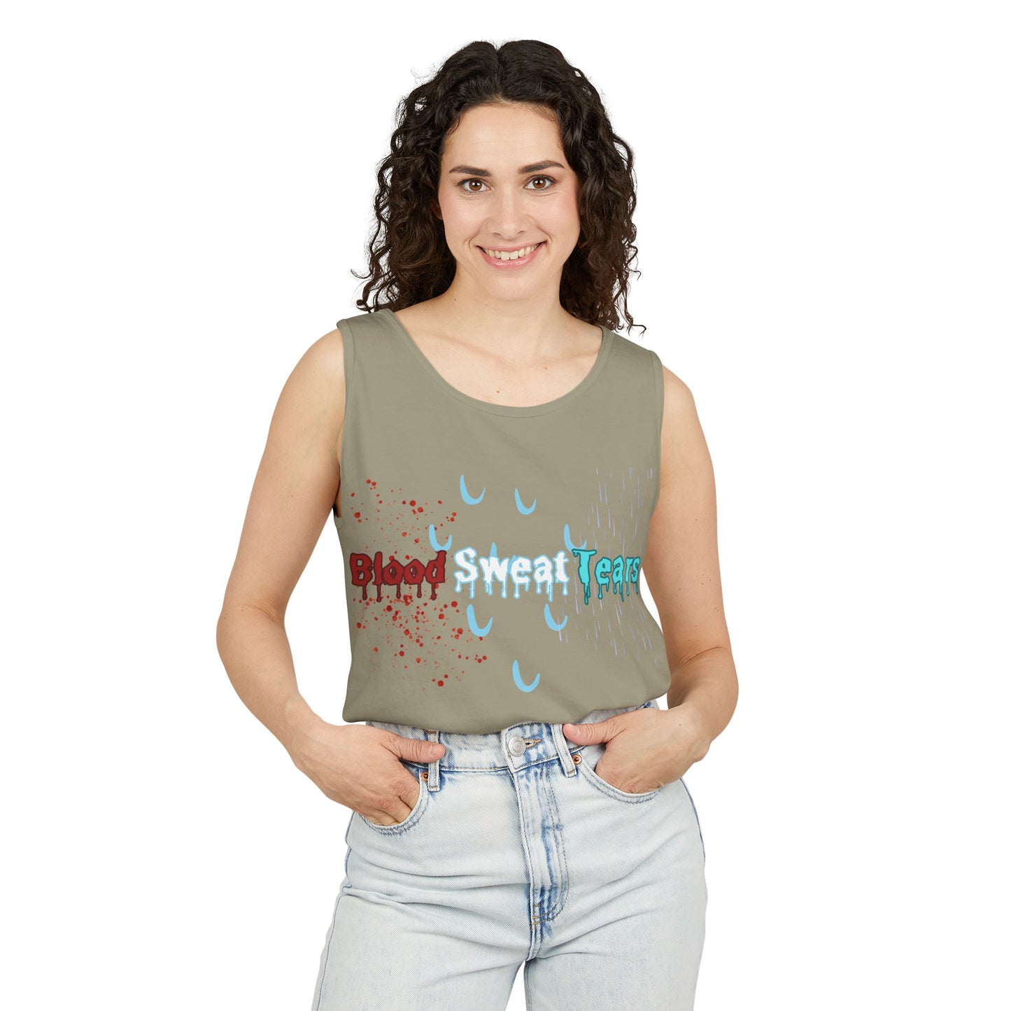 Blood sweat and tears stacked skull workout Unisex Garment-Dyed Tank Top