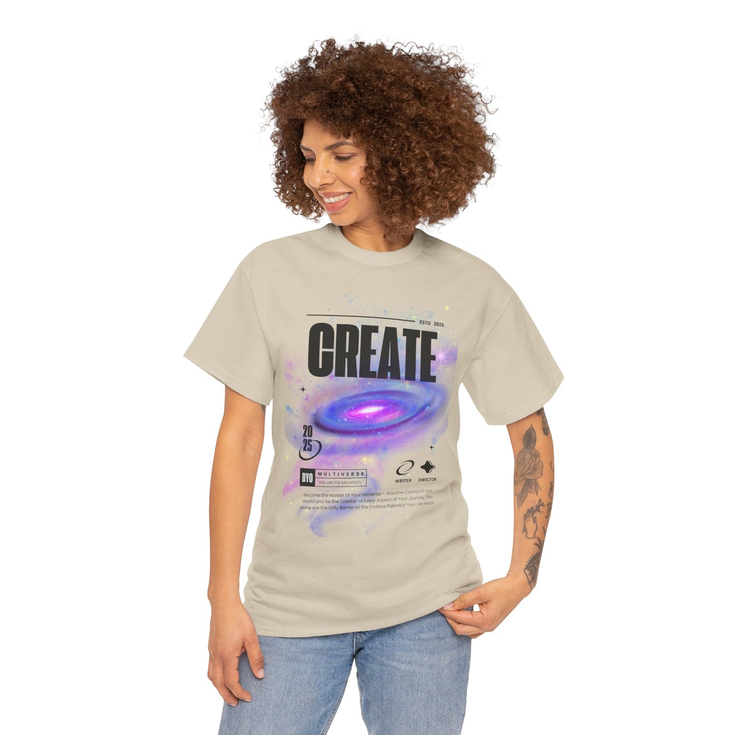 Manifest inspiring create your universe Unisex Heavy Cotton Tee