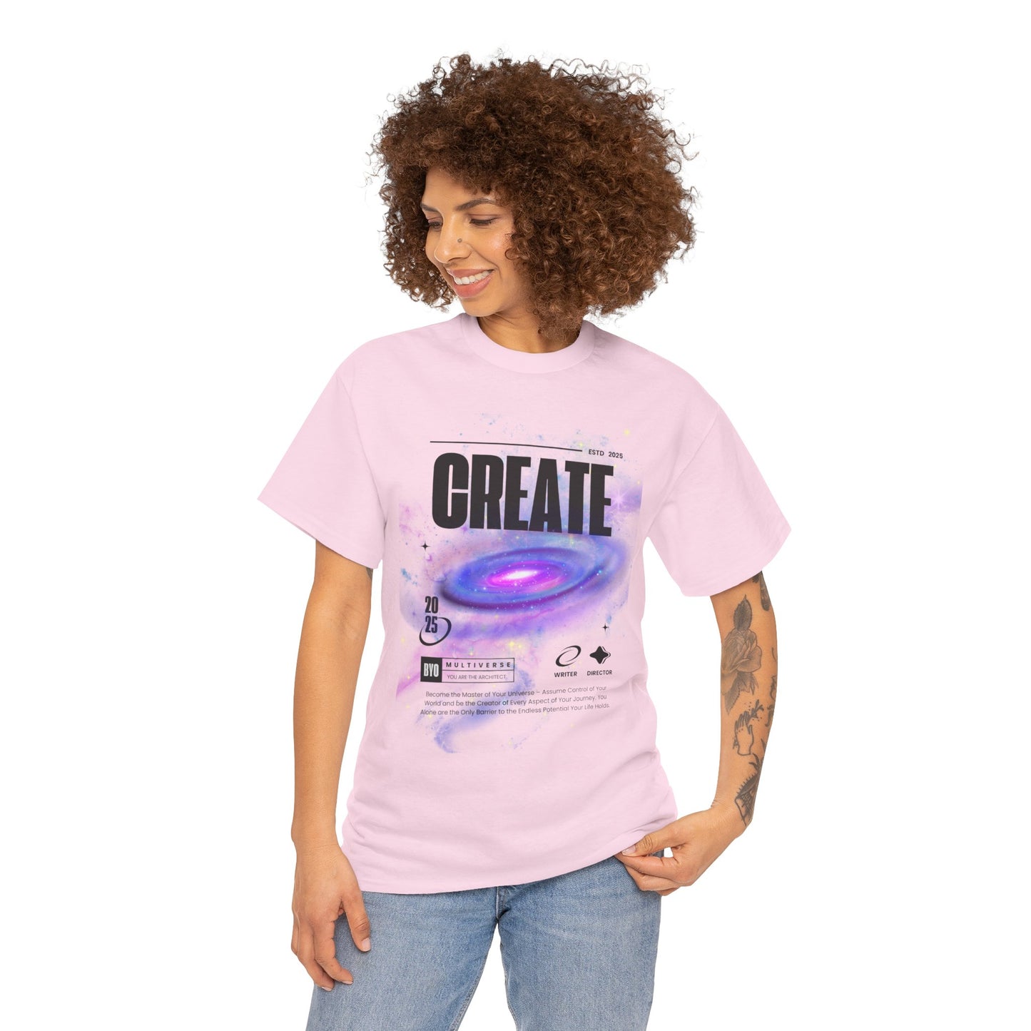 Manifest inspiring create your universe Unisex Heavy Cotton Tee