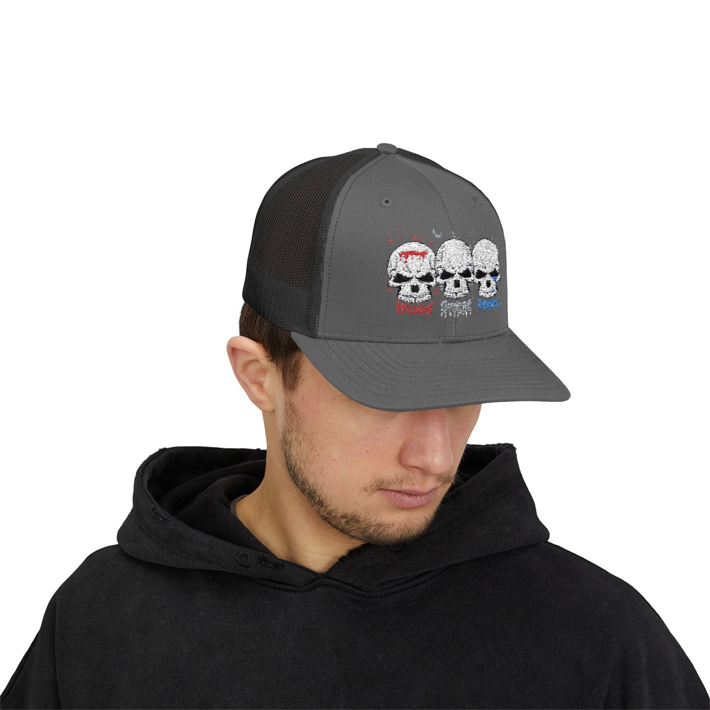 Blood sweat and tears skull Snapback Trucker Cap