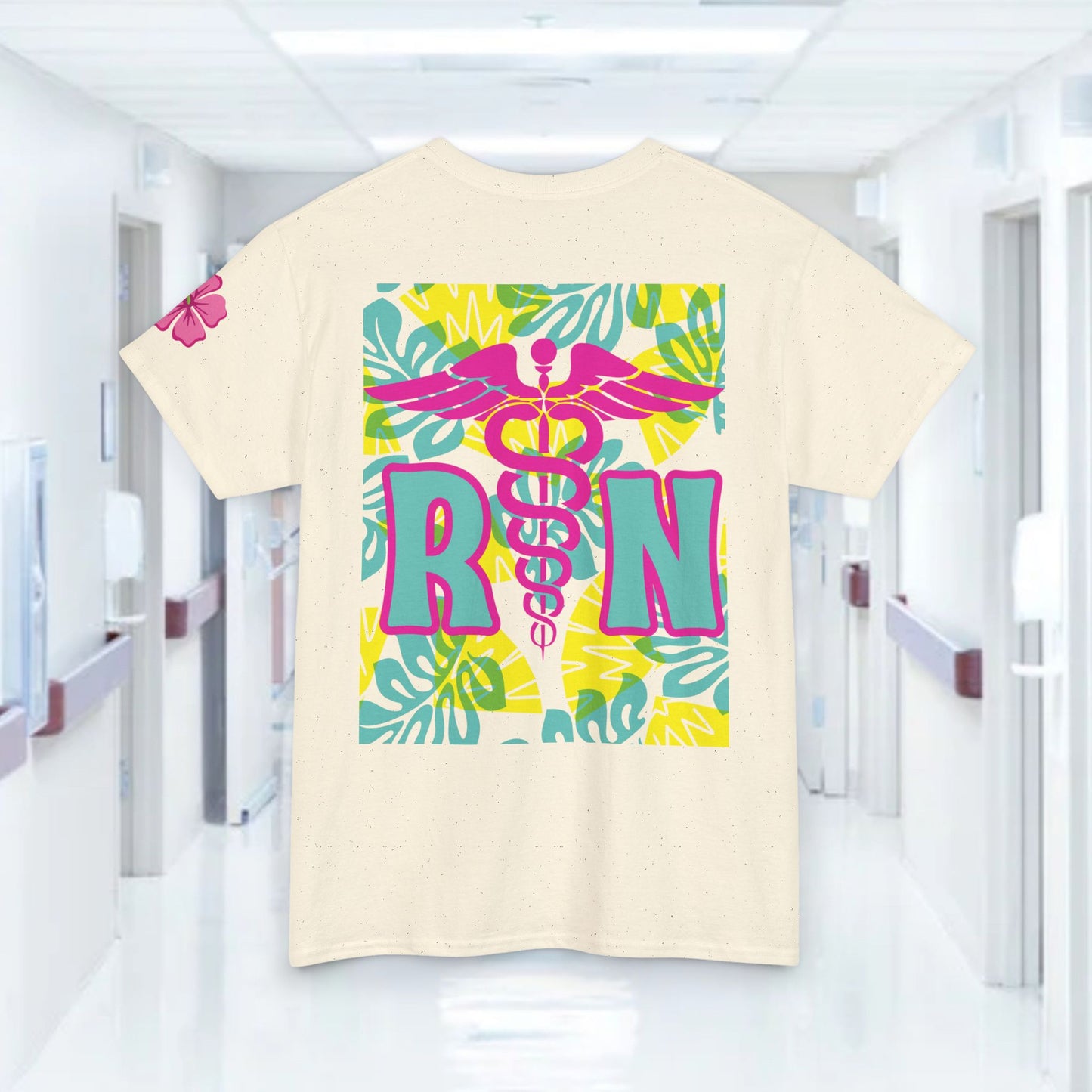 Summertime RN Hawaiian themed t shirt gift for nurses week floral RN shirt tropical themed RN healthcare worker gift t shirt