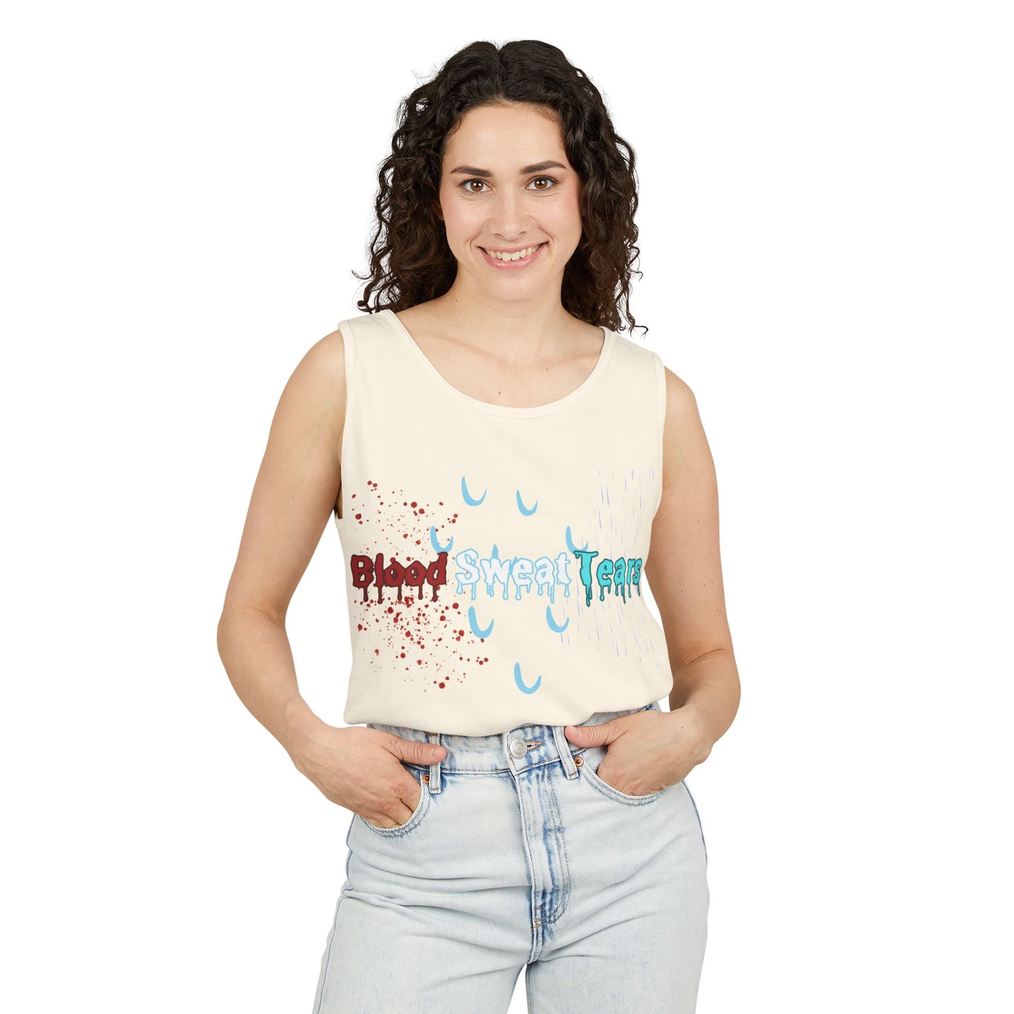 Blood sweat and tears stacked skull workout Unisex Garment-Dyed Tank Top