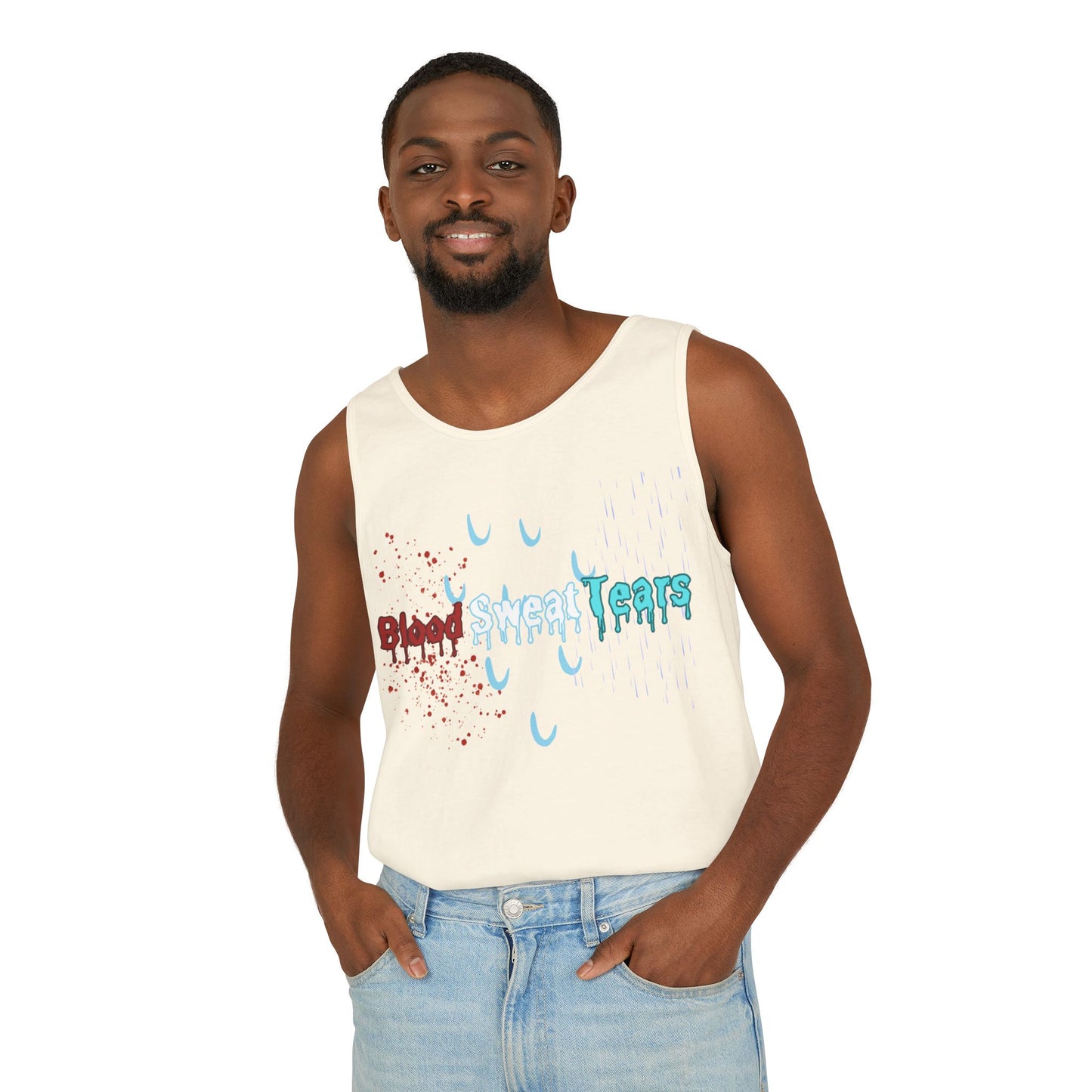 Blood sweat and tears stacked skull workout Unisex Garment-Dyed Tank Top