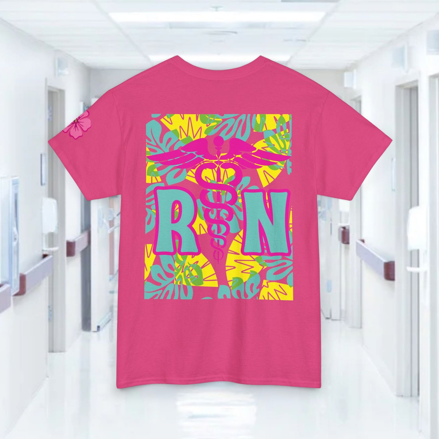 Summertime RN Hawaiian themed t shirt gift for nurses week floral RN shirt tropical themed RN healthcare worker gift t shirt