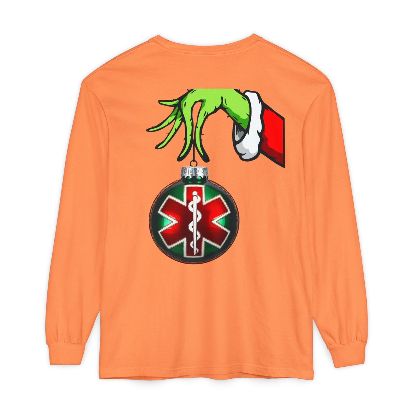 Grinch heart hands Emergency Department with EMS ornament Unisex Garment-dyed Long Sleeve T-Shirt