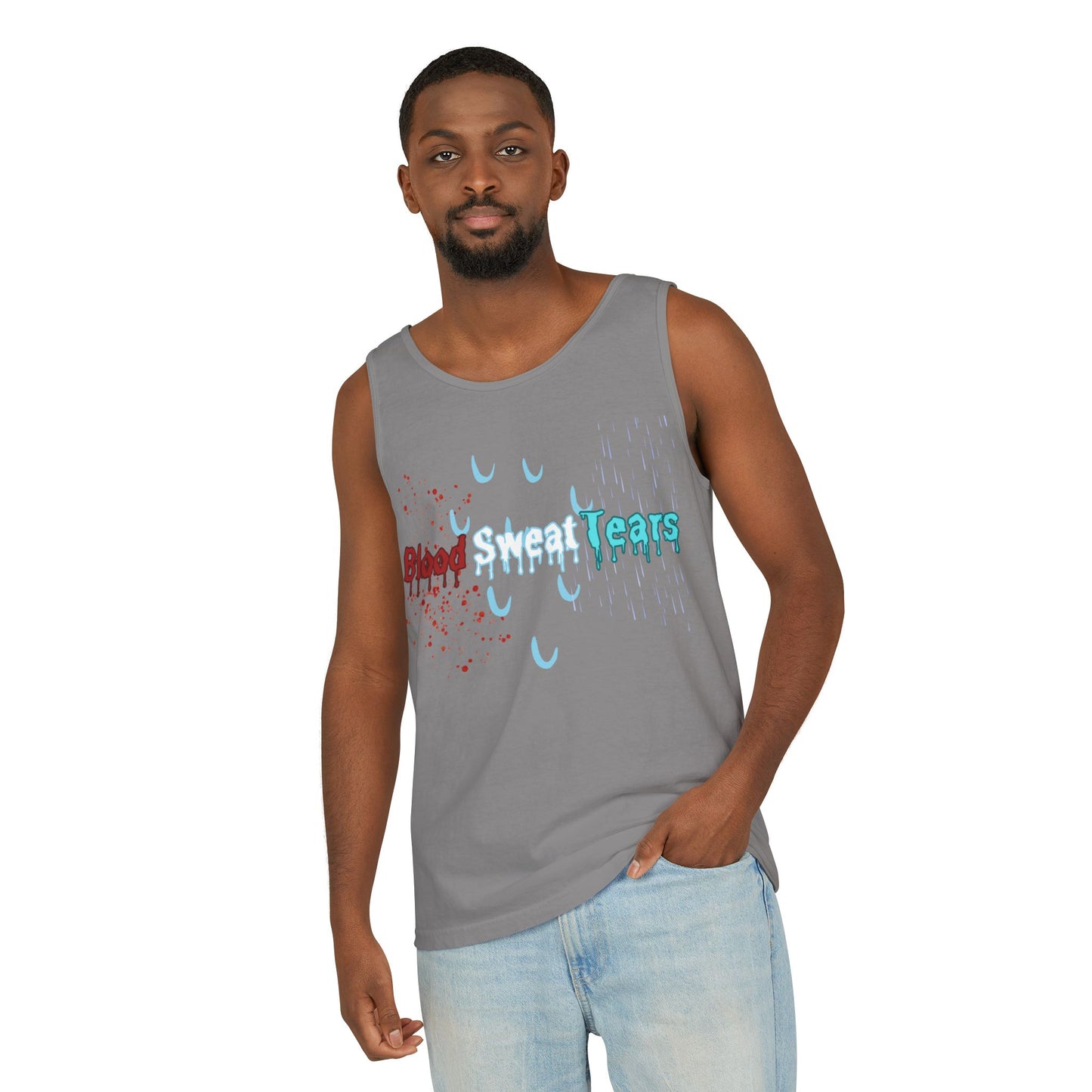 Blood sweat and tears stacked skull workout Unisex Garment-Dyed Tank Top