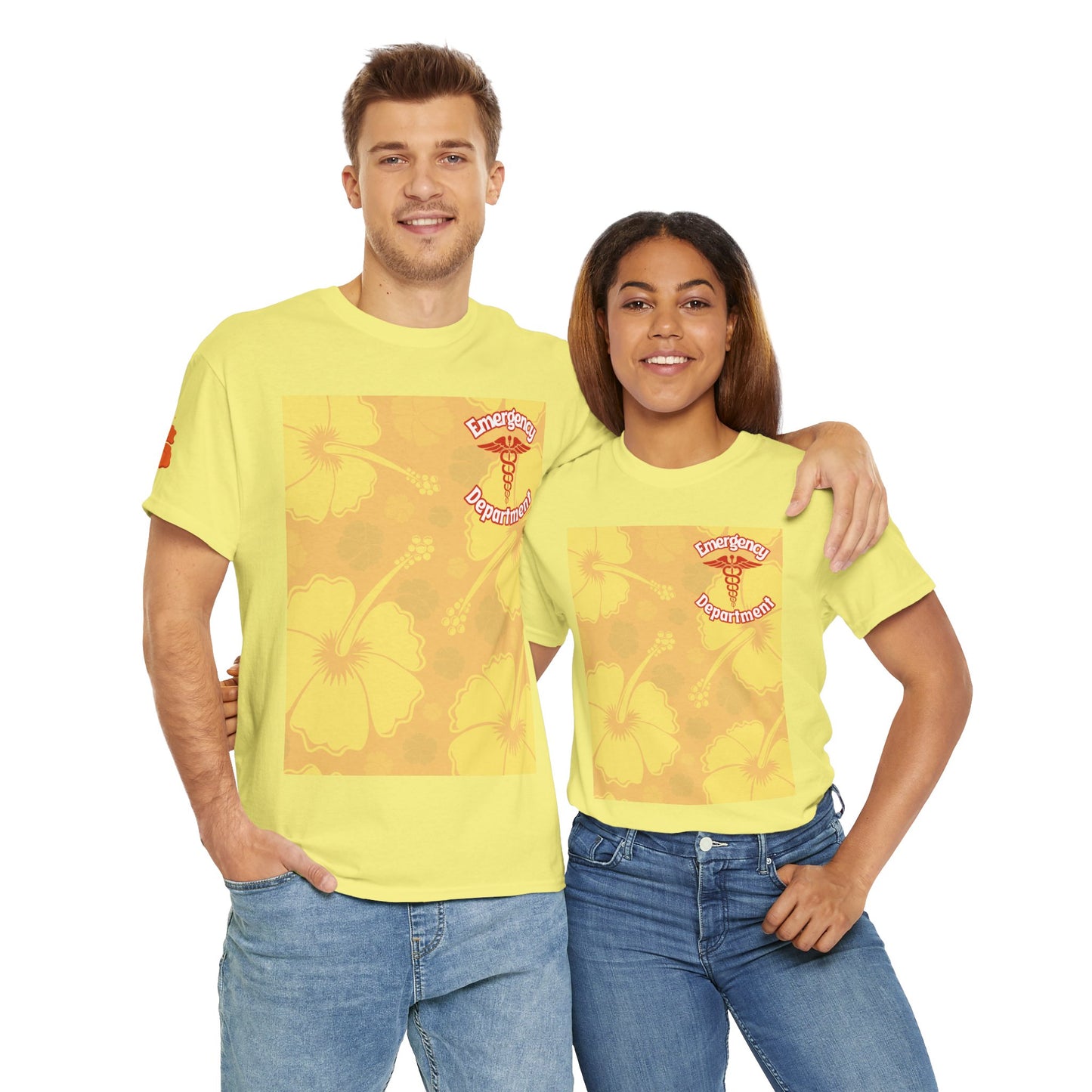 Summer in the ER themed gift emergency department Hawaiian floral t shirt Unisex Heavy Cotton Tee