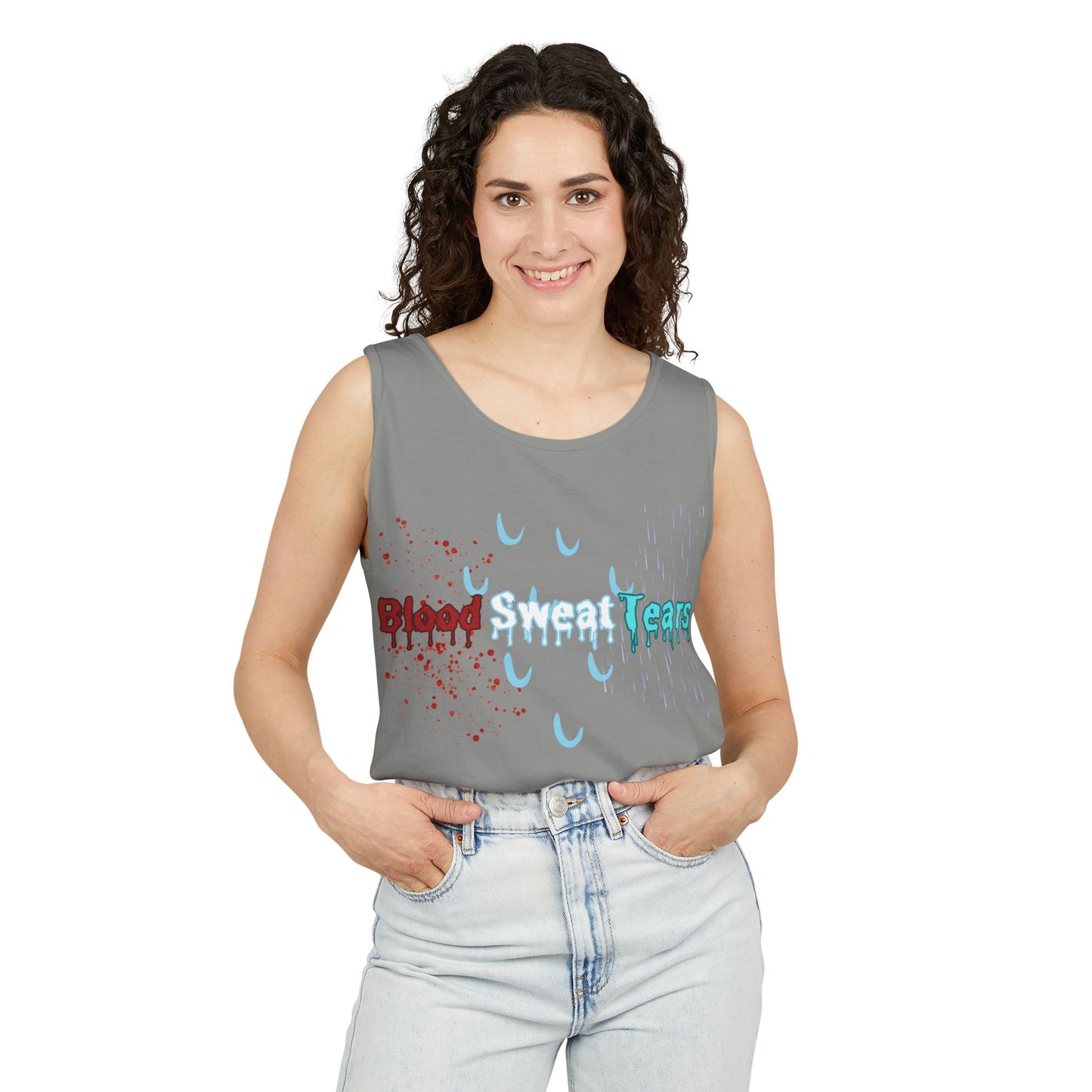 Blood sweat and tears stacked skull workout Unisex Garment-Dyed Tank Top