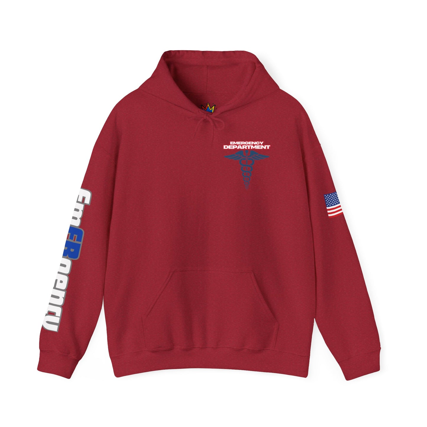 Patriotic ER Hoodie EMS American Flag Sweatshirt Unisex First Responder Apparel Medical Caduceus Hoodie for ER and Healthcare Workers vs