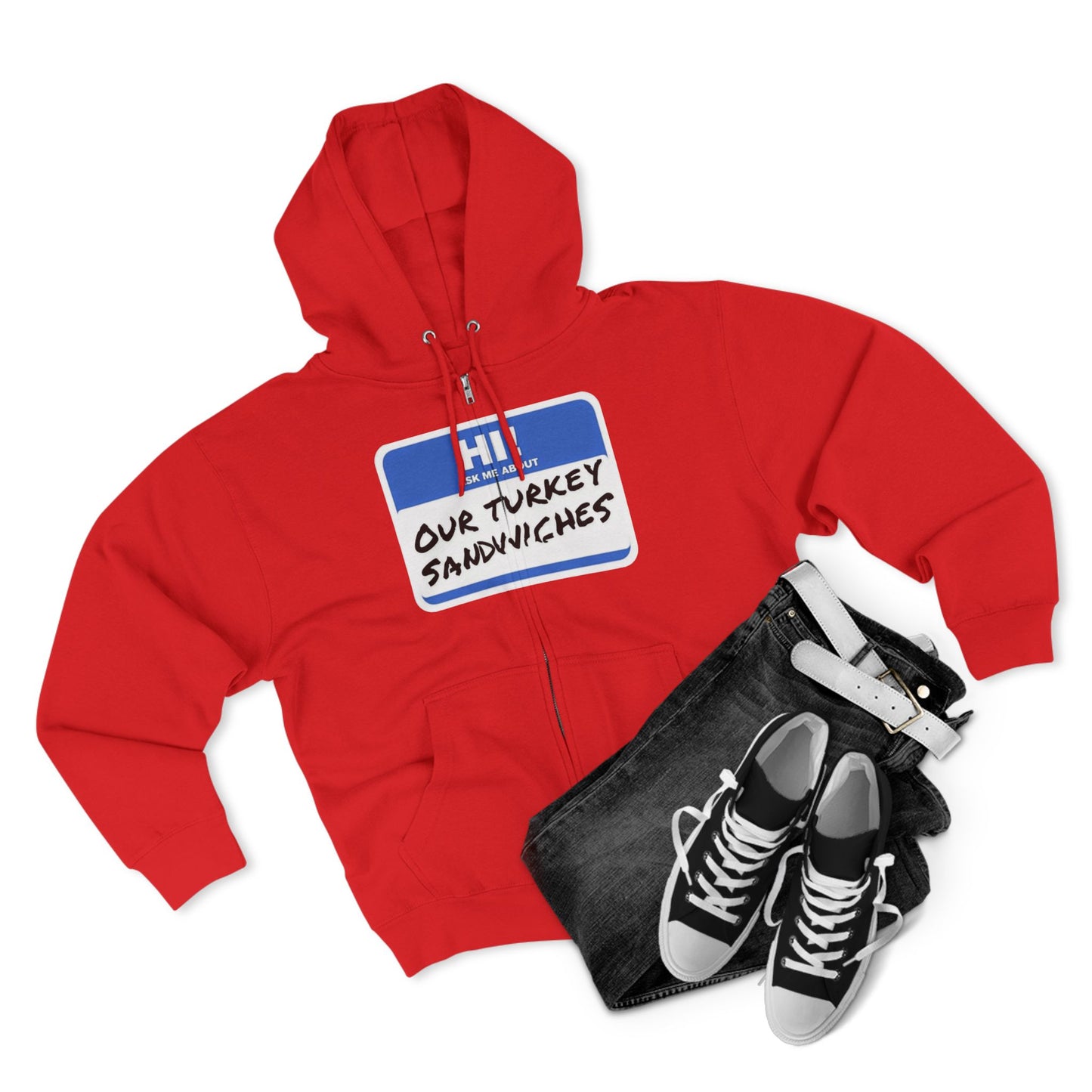 ER Humor-Ask me about our turkey sandwiches zip hoodie