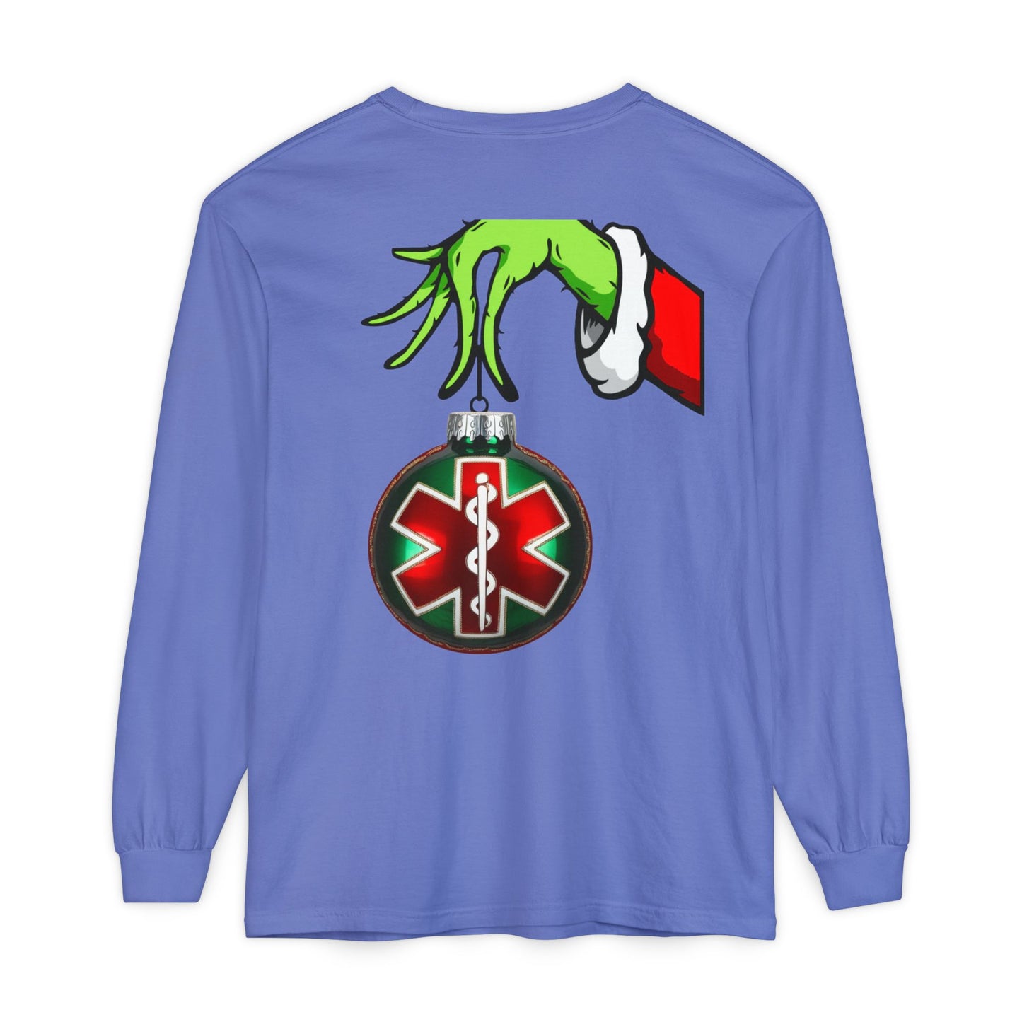 Grinch heart hands Emergency Department with EMS ornament Unisex Garment-dyed Long Sleeve T-Shirt