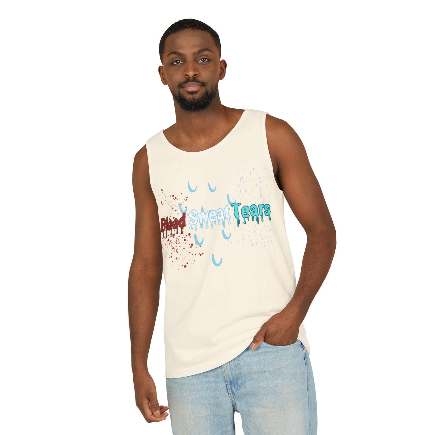 Blood sweat and tears stacked skull workout Unisex Garment-Dyed Tank Top