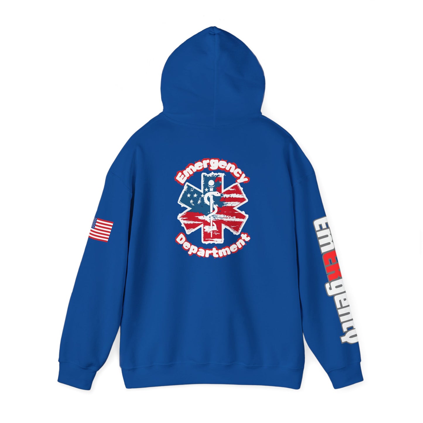 Patriotic ER Hoodie EMS American Flag Sweatshirt Unisex First Responder Apparel Medical Caduceus Hoodie for ER and Healthcare Workers vs