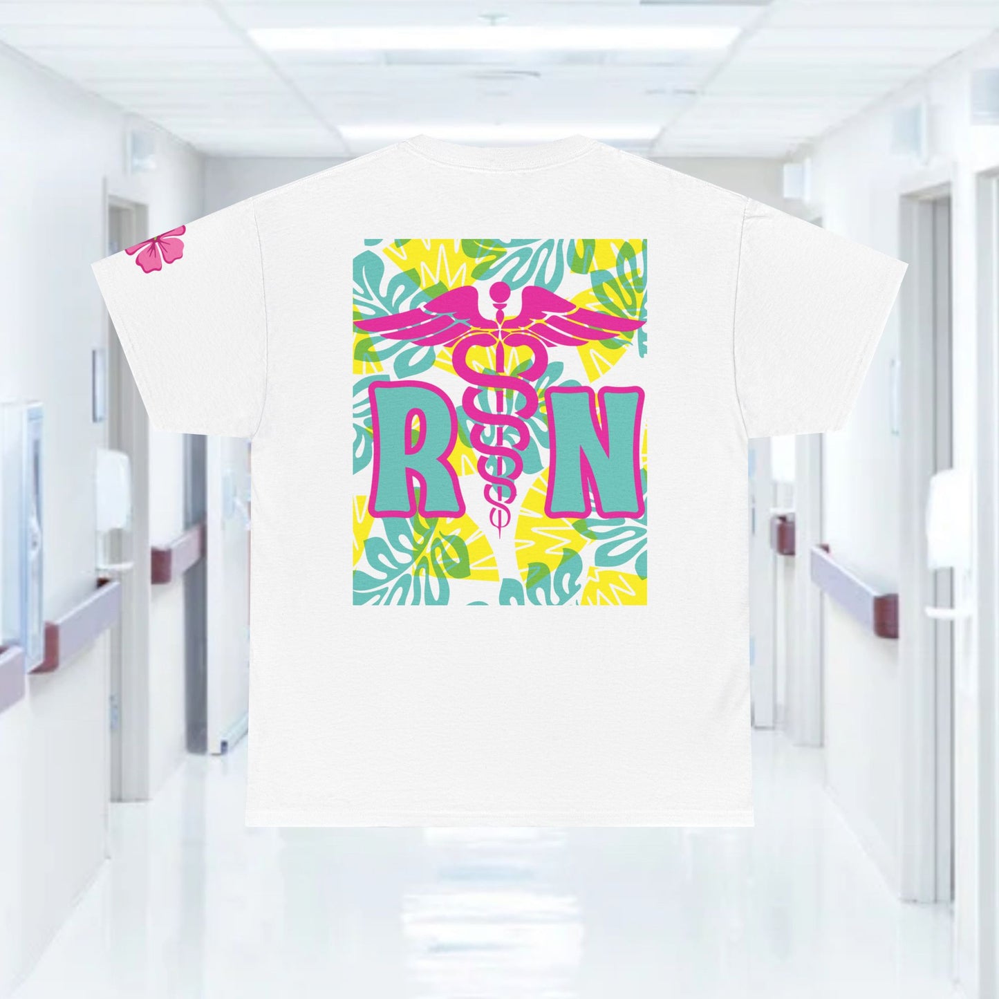 Summertime RN Hawaiian themed t shirt gift for nurses week floral RN shirt tropical themed RN healthcare worker gift t shirt