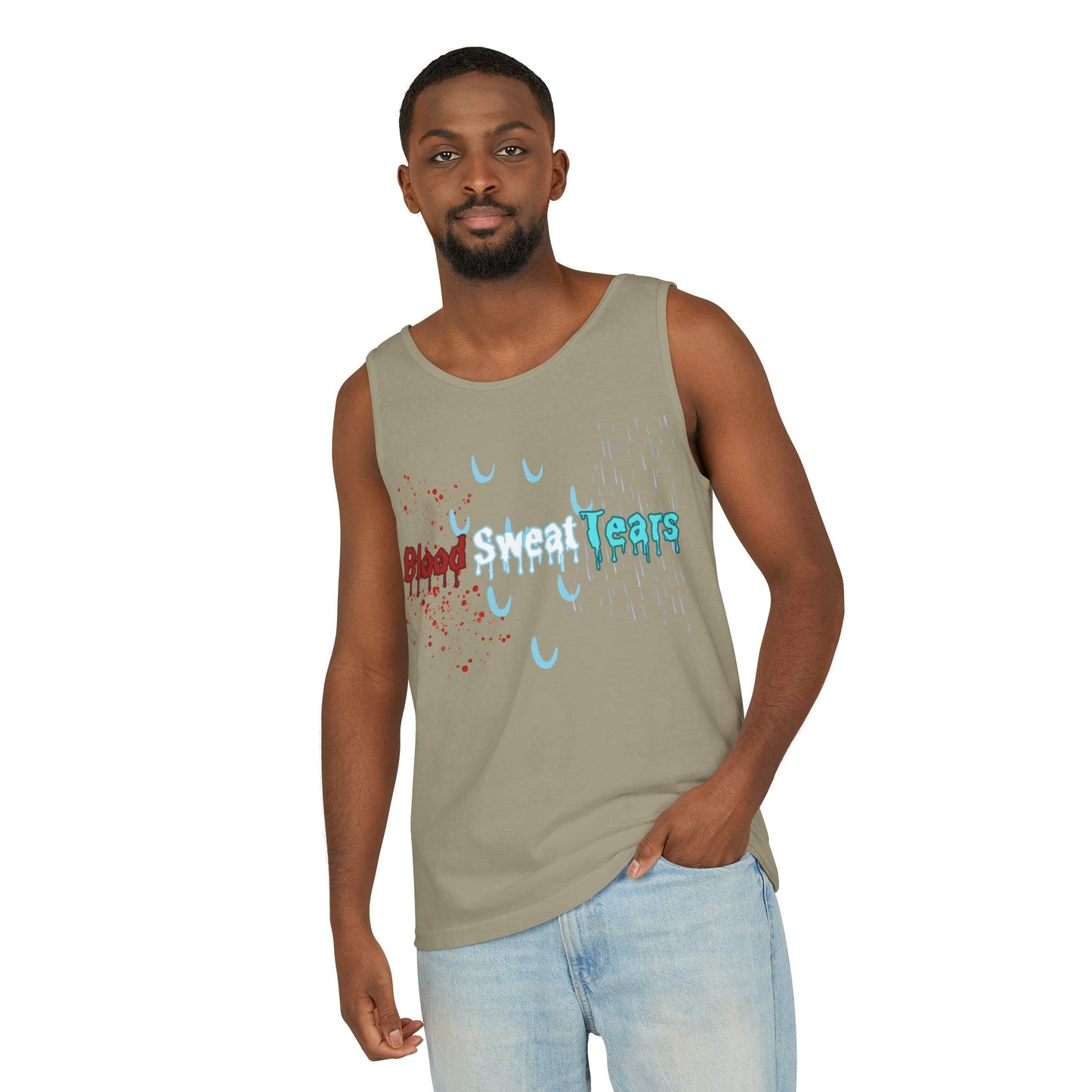 Blood sweat and tears stacked skull workout Unisex Garment-Dyed Tank Top