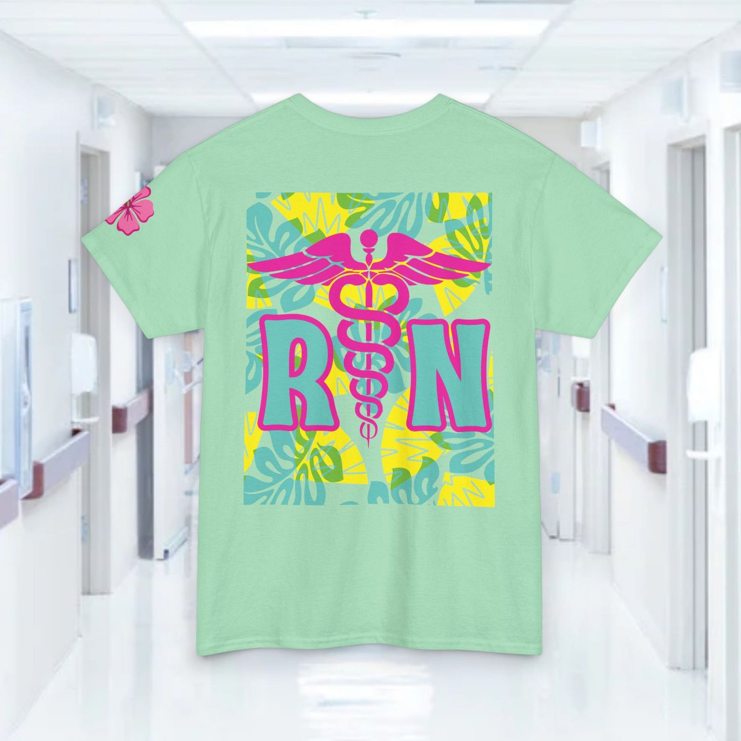 Summertime RN Hawaiian themed t shirt gift for nurses week floral RN shirt tropical themed RN healthcare worker gift t shirt