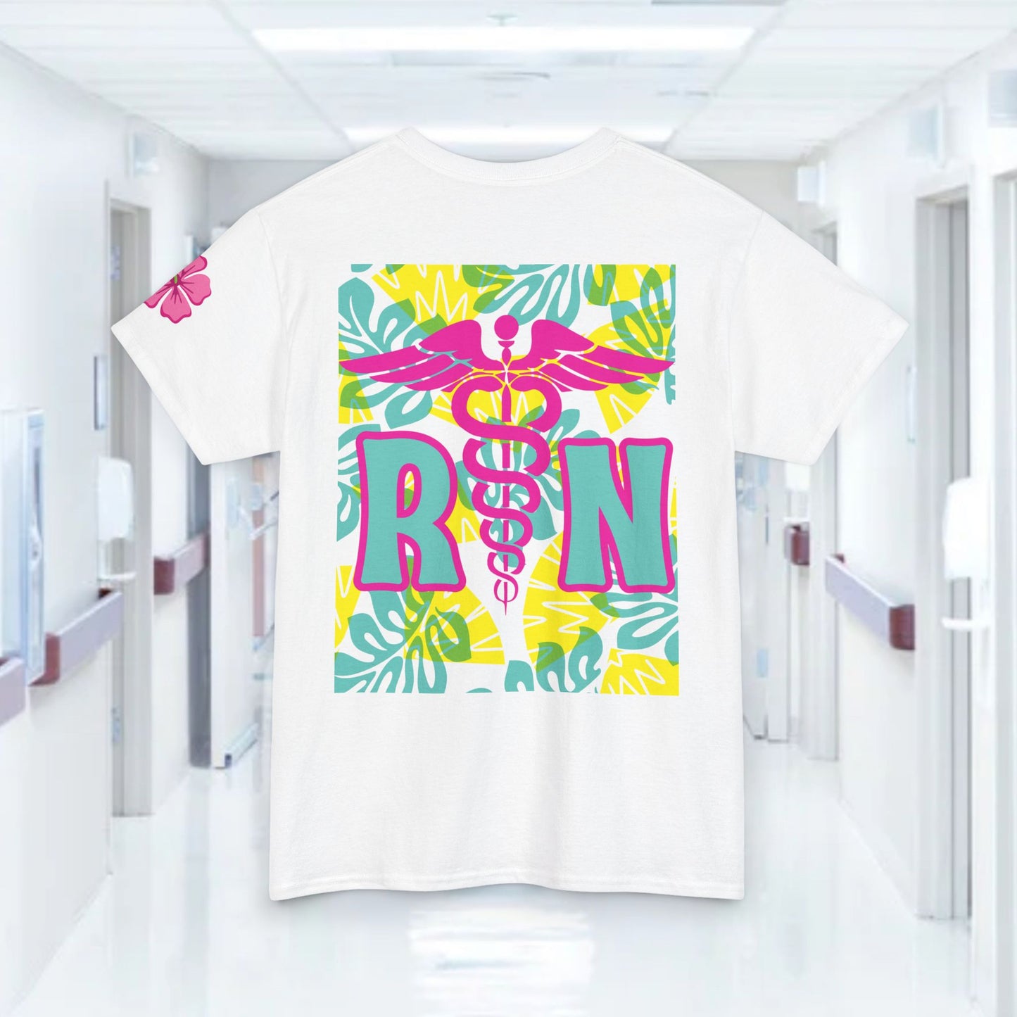 Summertime RN Hawaiian themed t shirt gift for nurses week floral RN shirt tropical themed RN healthcare worker gift t shirt