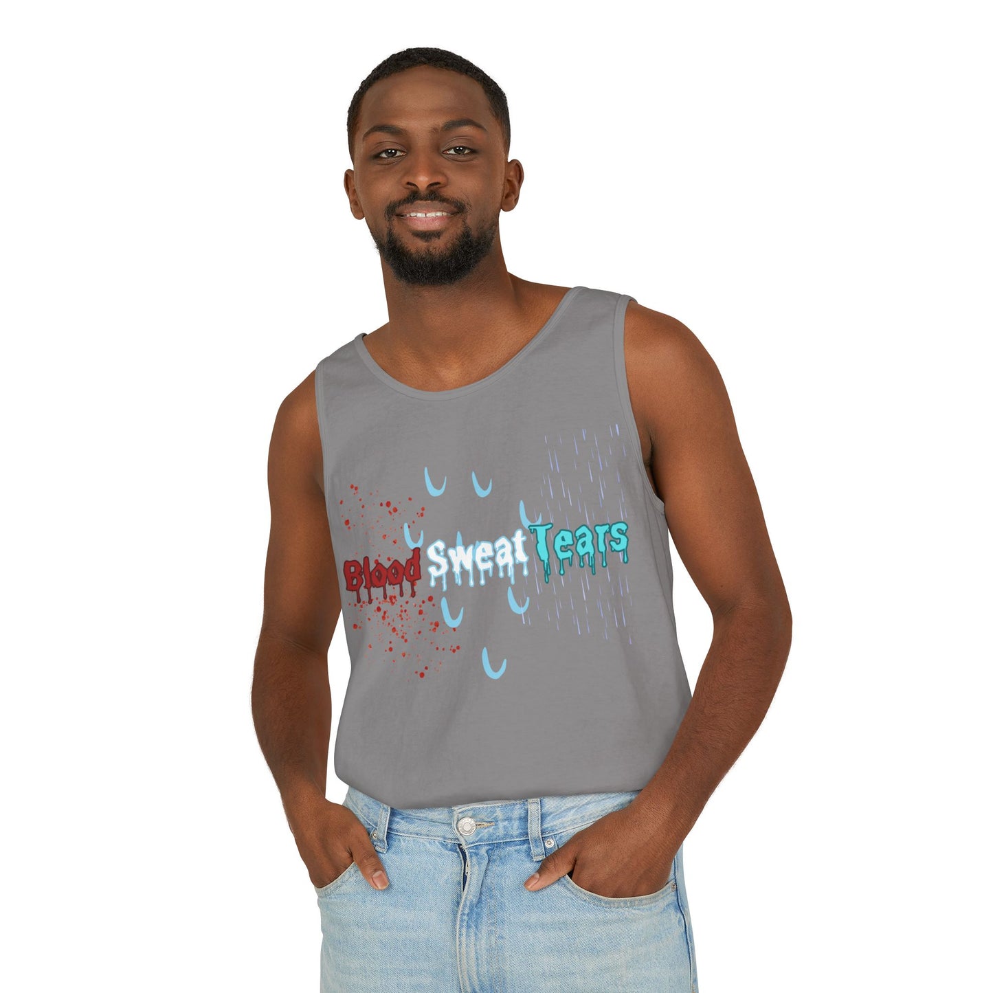 Blood sweat and tears stacked skull workout Unisex Garment-Dyed Tank Top