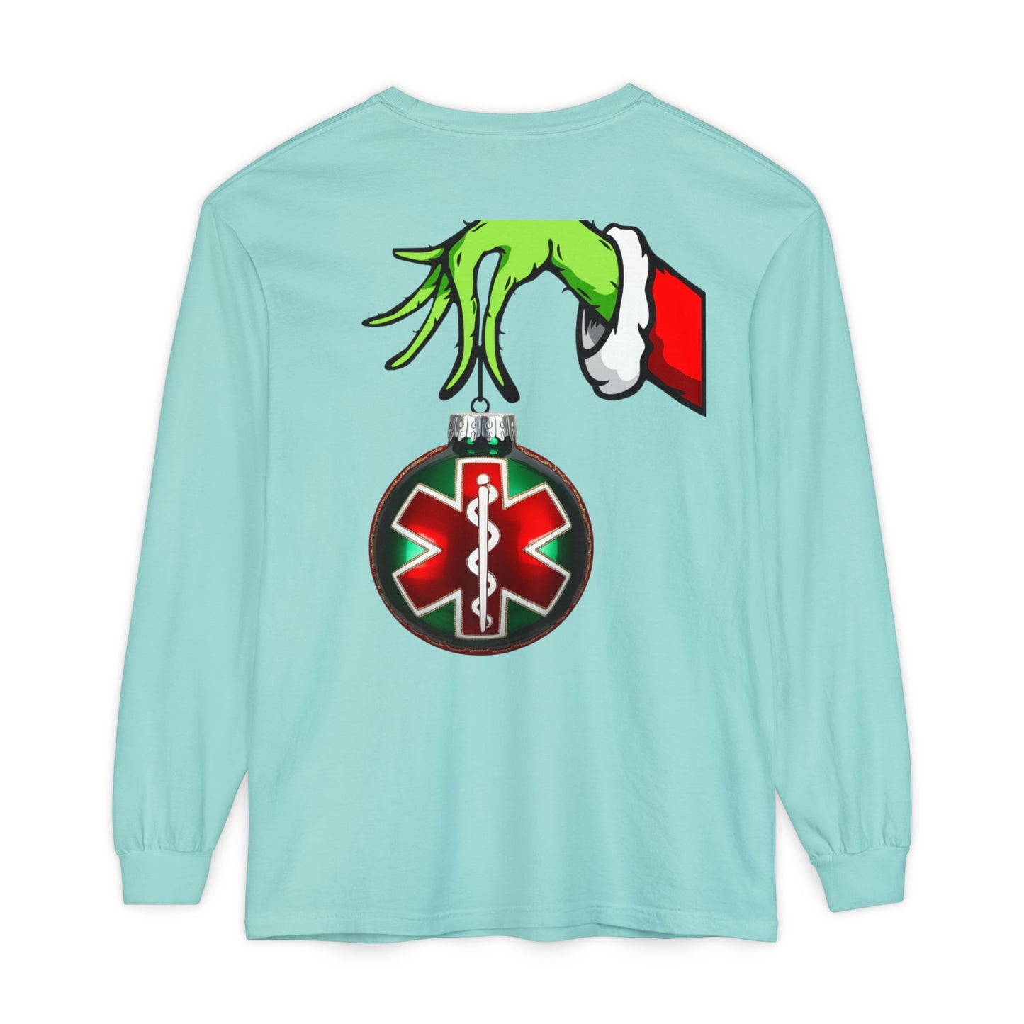 Grinch heart hands Emergency Department with EMS ornament Unisex Garment-dyed Long Sleeve T-Shirt
