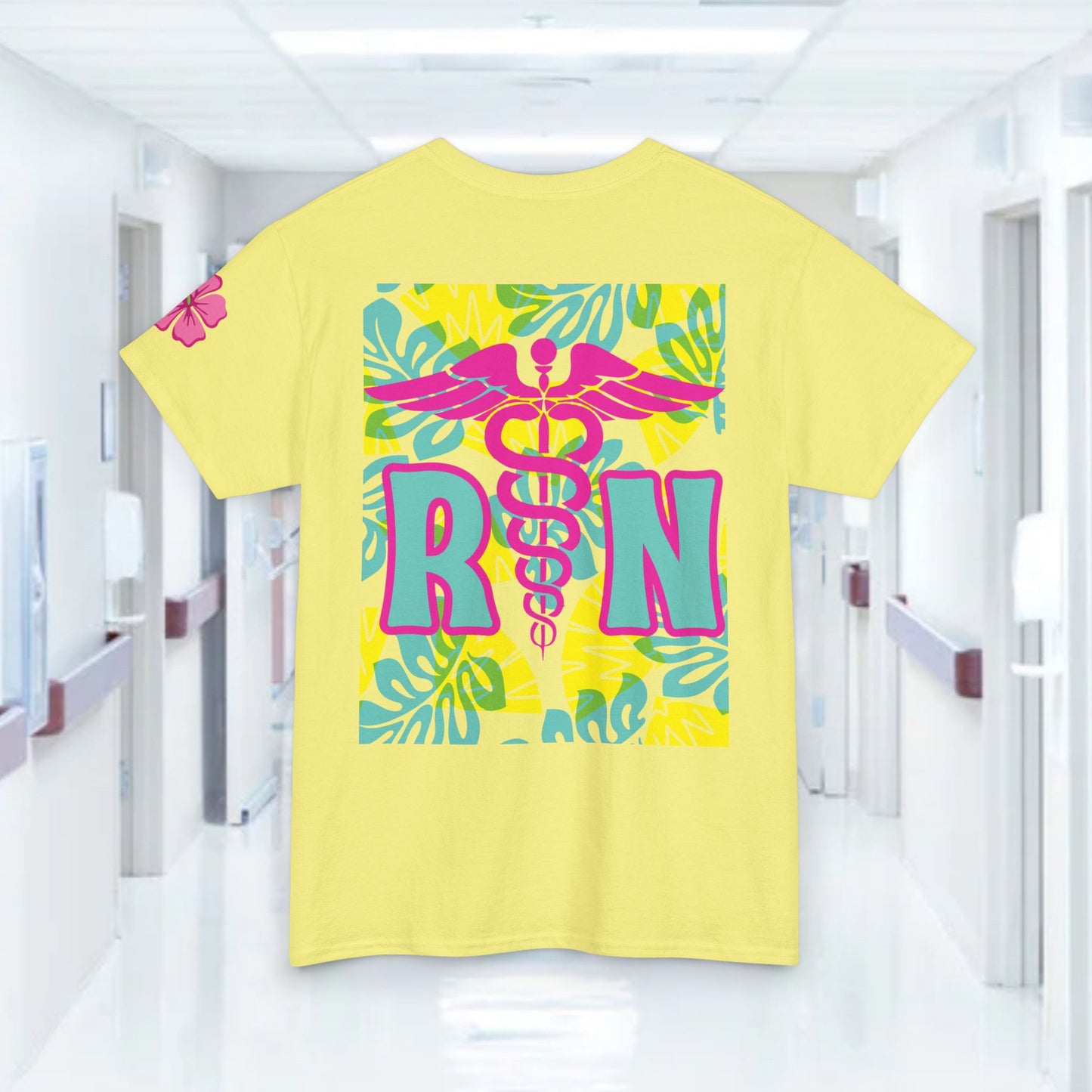 Summertime RN Hawaiian themed t shirt gift for nurses week floral RN shirt tropical themed RN healthcare worker gift t shirt