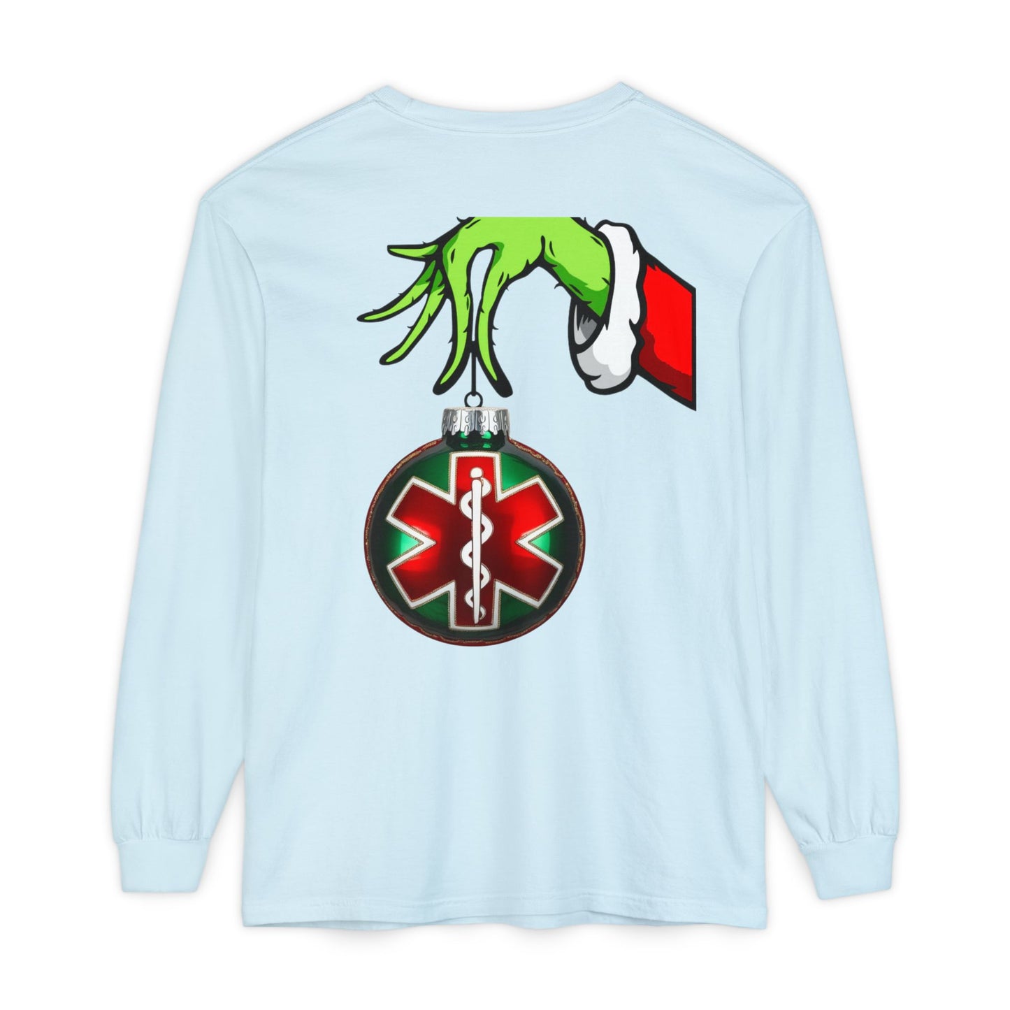 Grinch heart hands Emergency Department with EMS ornament Unisex Garment-dyed Long Sleeve T-Shirt