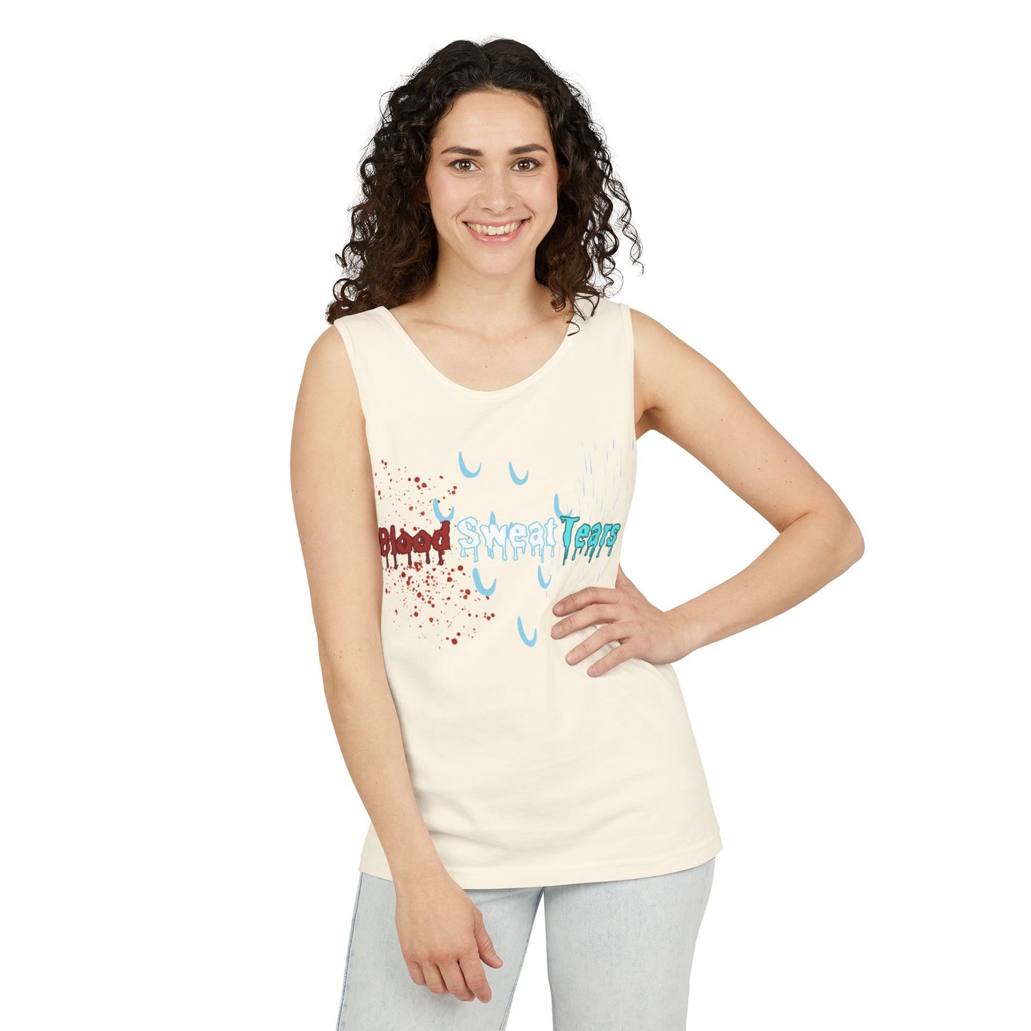 Blood sweat and tears stacked skull workout Unisex Garment-Dyed Tank Top