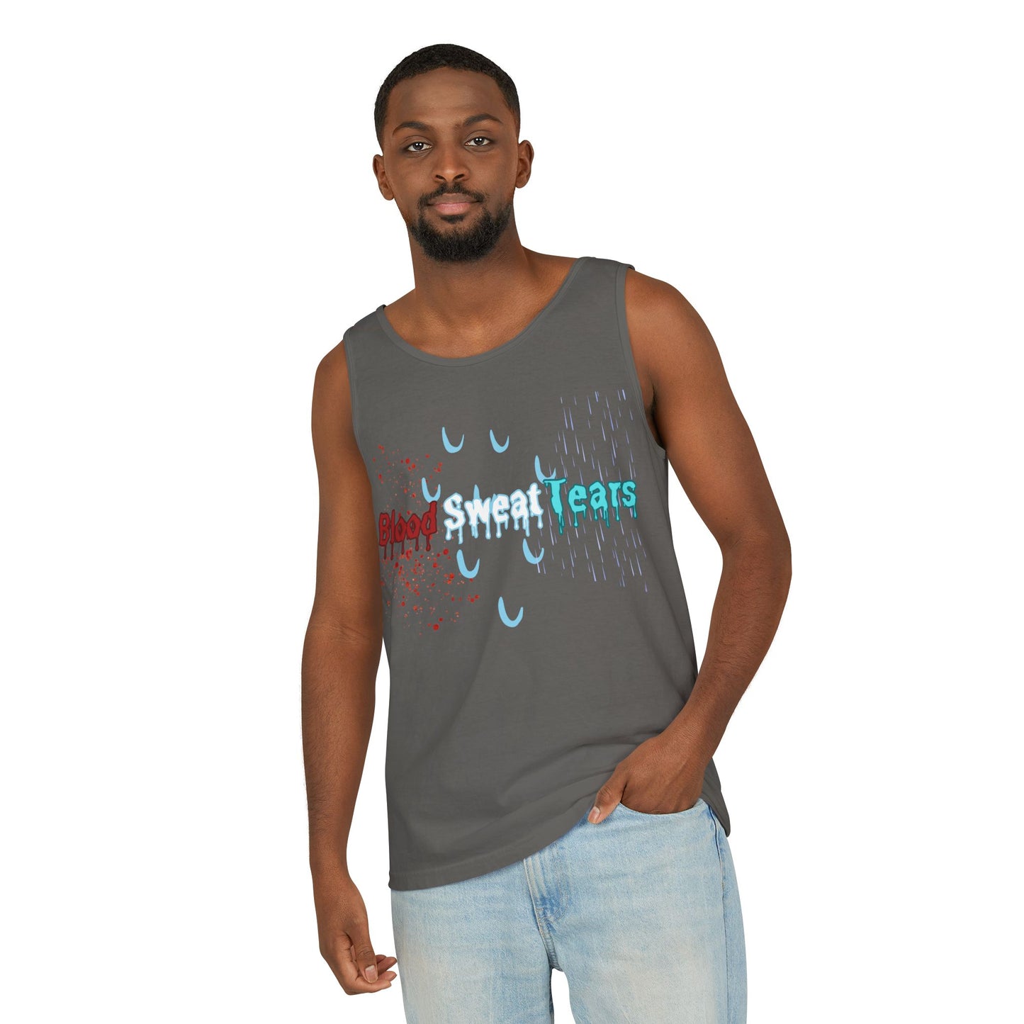 Blood sweat and tears stacked skull workout Unisex Garment-Dyed Tank Top