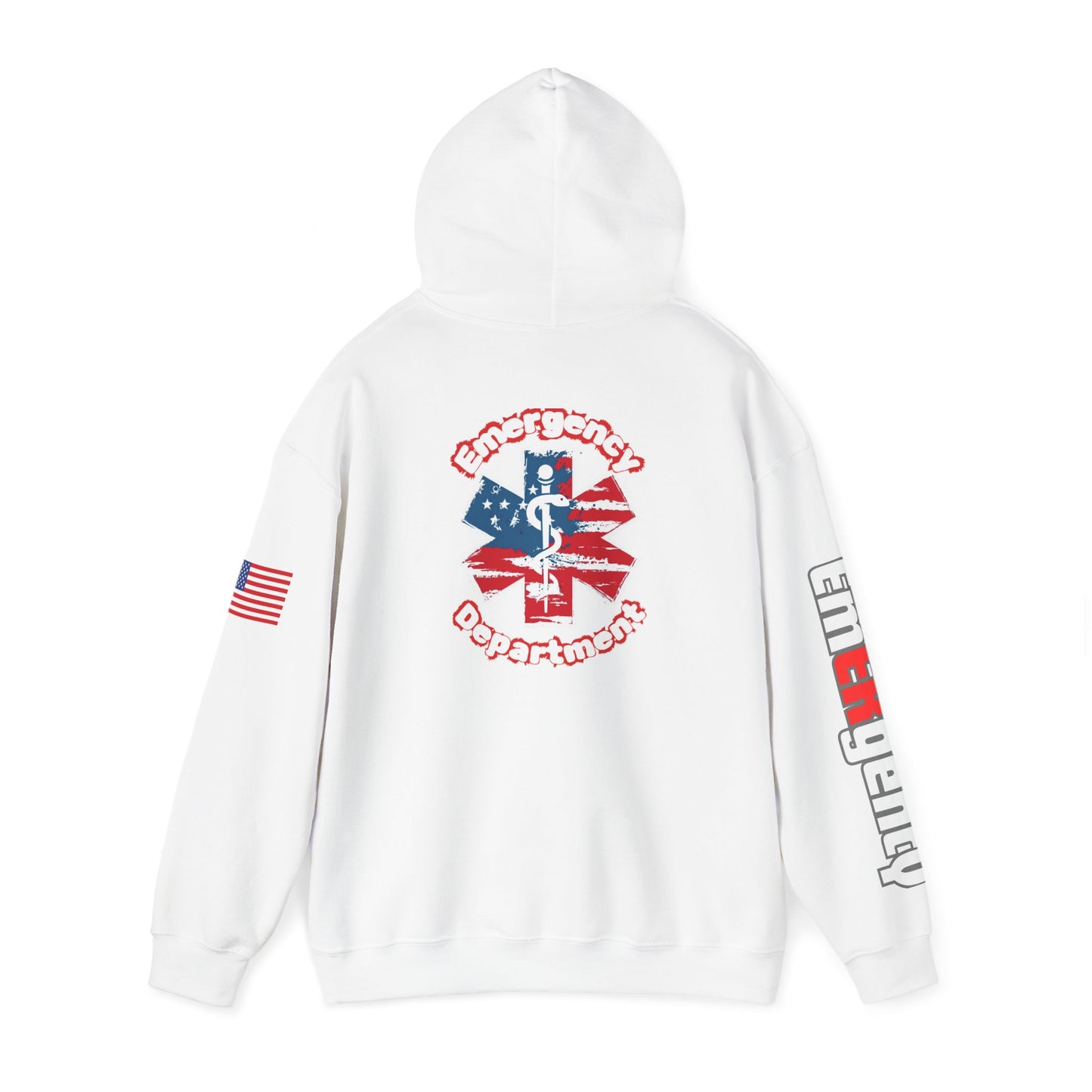 Patriotic ER Hoodie EMS American Flag Sweatshirt Unisex First Responder Apparel Medical Caduceus Hoodie for ER and Healthcare Workers vs
