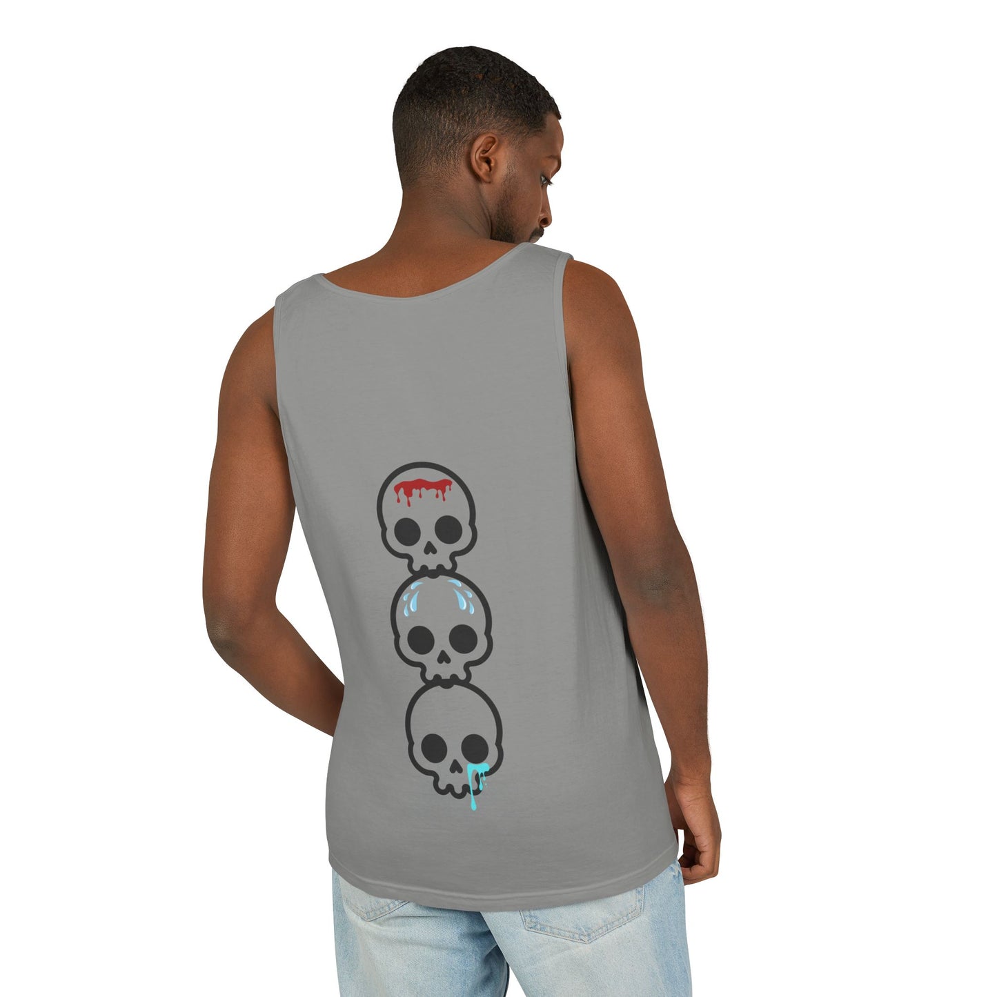 Blood sweat and tears stacked skull workout Unisex Garment-Dyed Tank Top