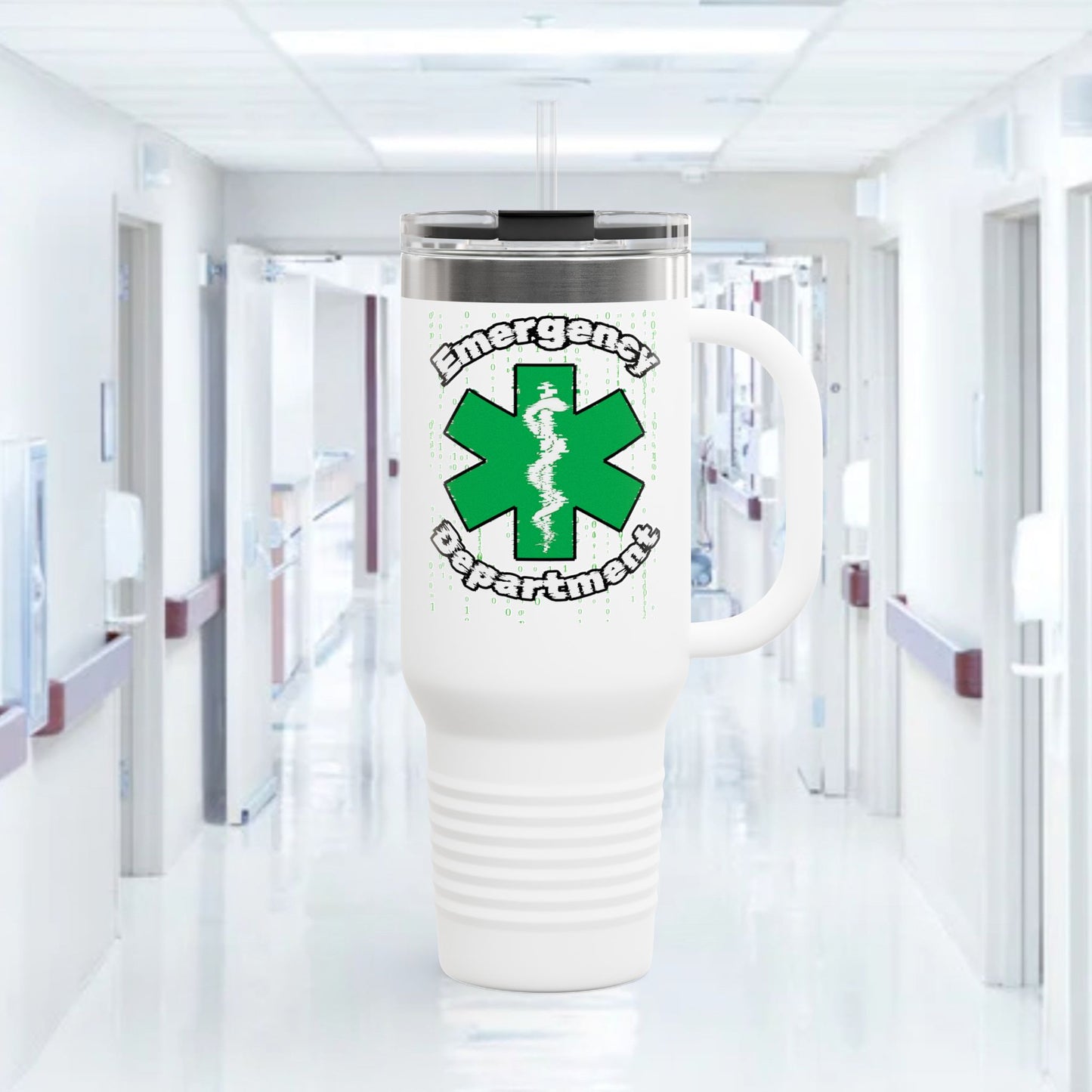 Glitch in the ER code Insulated Travel Mug, 40oz
