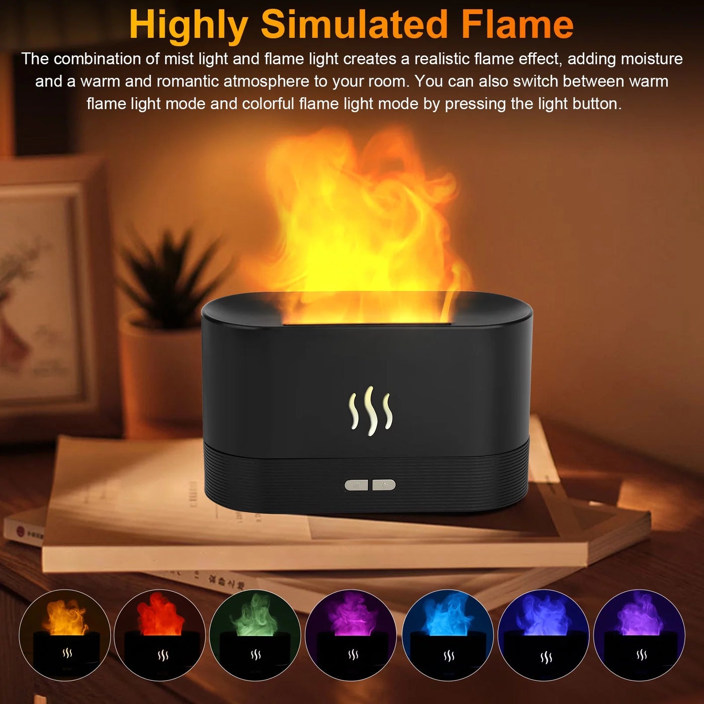 Flame Air Humidifier Essential Oil Diffuser,  3D USB 7 Color Light Aroma Diffuser for Home