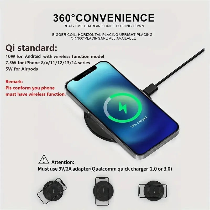 10W Wireless Charger Pad Stand Desktop Ultra-Thin Mobile Phone Fast Charging Dock Station for Iphone & Samsung