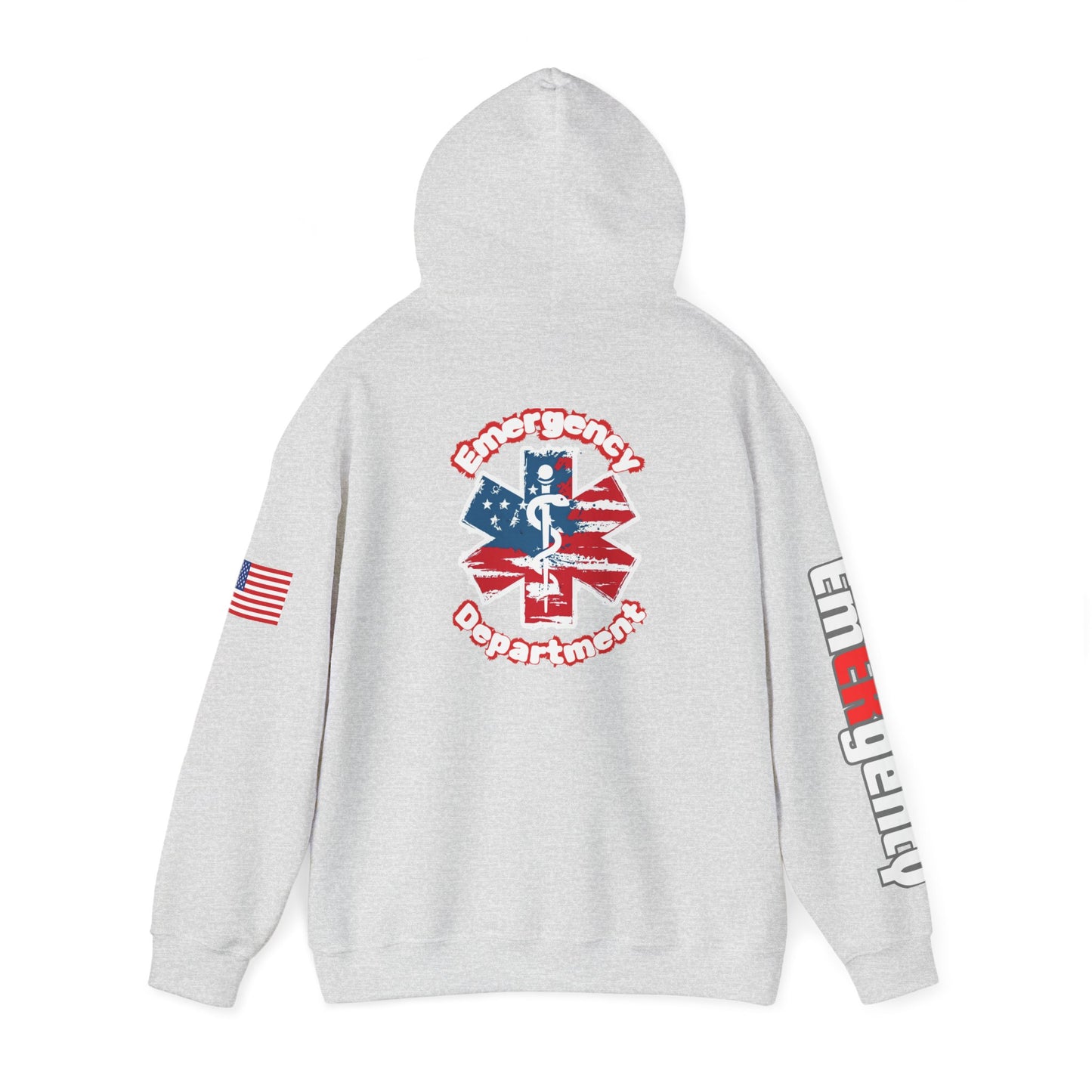 Patriotic ER Hoodie EMS American Flag Sweatshirt  Unisex First Responder Apparel Medical Caduceus Hoodie for ER and Healthcare Workers vs