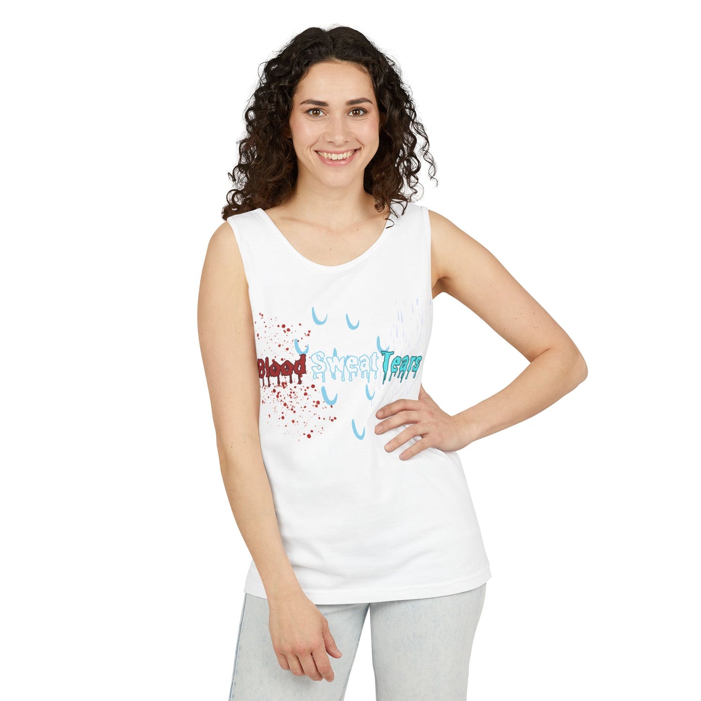 Blood sweat and tears stacked skull workout Unisex Garment-Dyed Tank Top