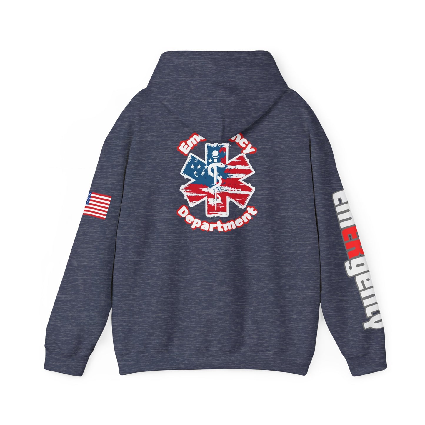 Patriotic ER Hoodie EMS American Flag Sweatshirt  Unisex First Responder Apparel Medical Caduceus Hoodie for ER and Healthcare Workers vs