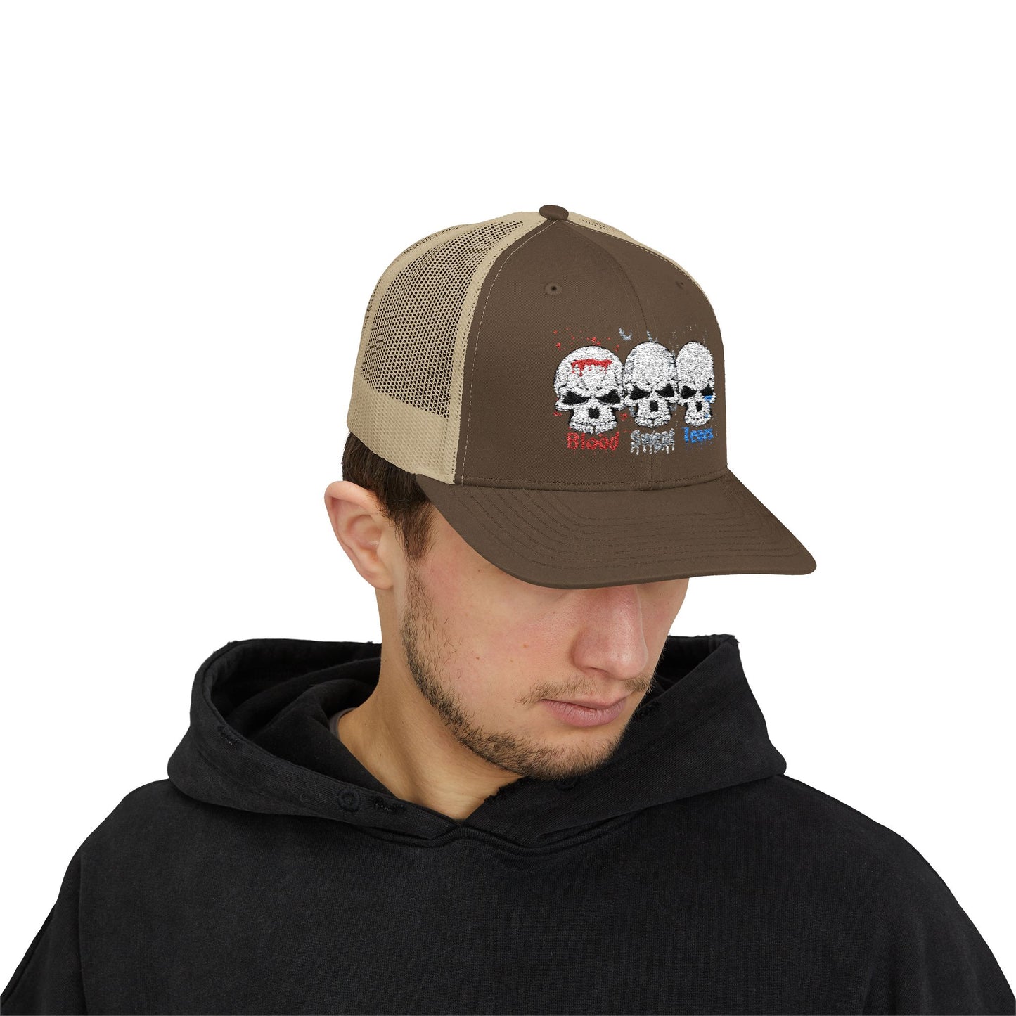 Blood sweat and tears skull Snapback Trucker Cap