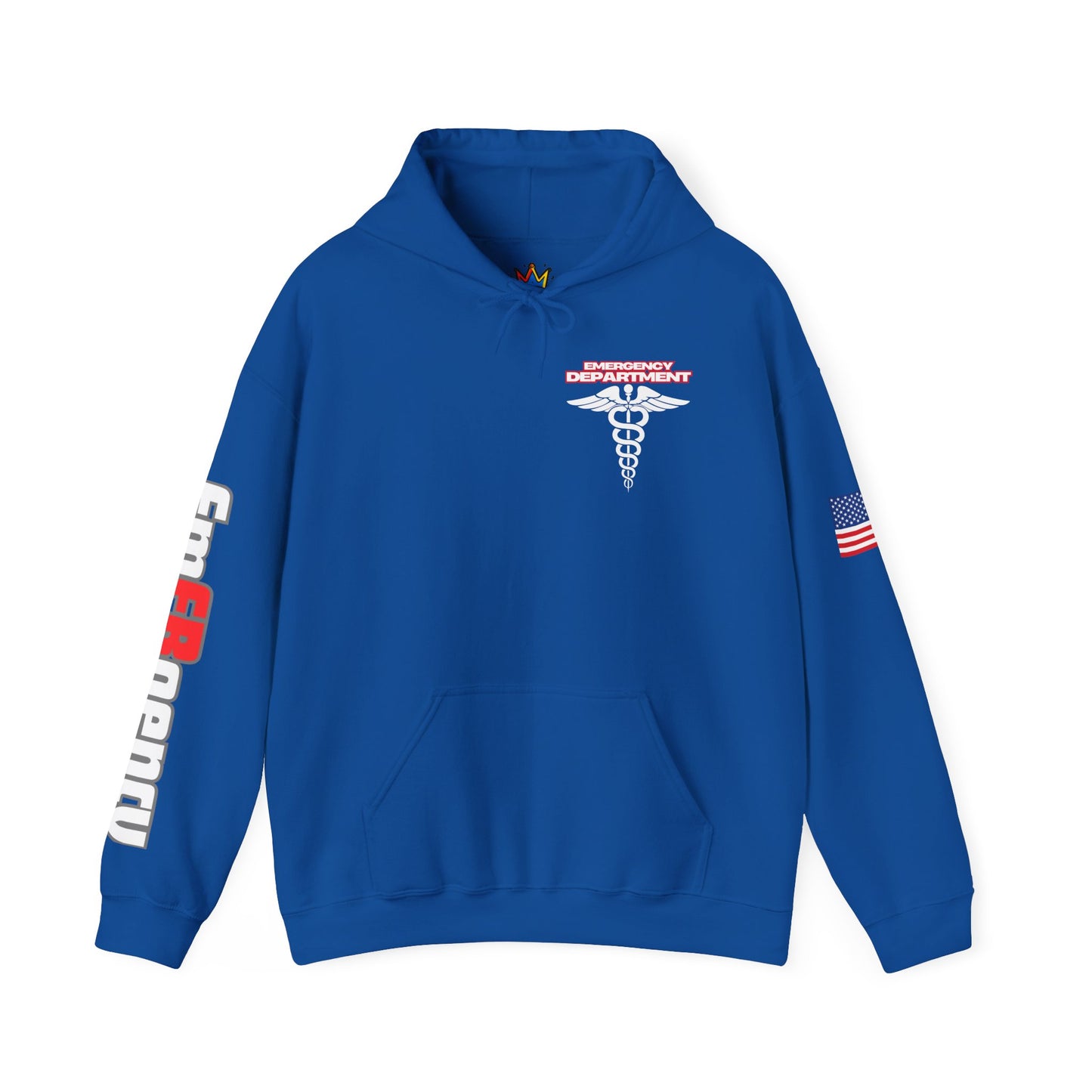 Patriotic ER Hoodie EMS American Flag Sweatshirt  Unisex First Responder Apparel Medical Caduceus Hoodie for ER and Healthcare Workers vs