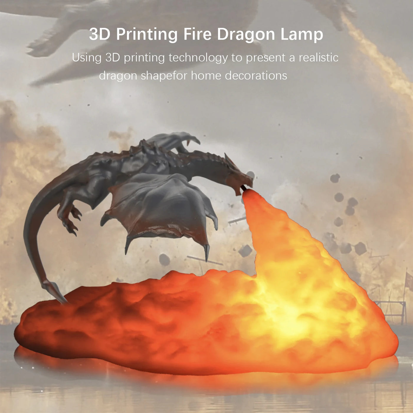 3D Printed Fire Dragon Night Light,Usb Rechargeable LED Lights,Table Lamp for Home