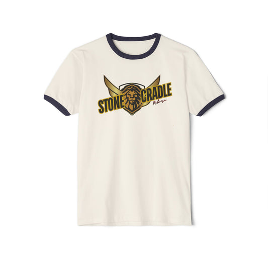 Unisex Cotton Ringer T-Shirt. Stone cradle