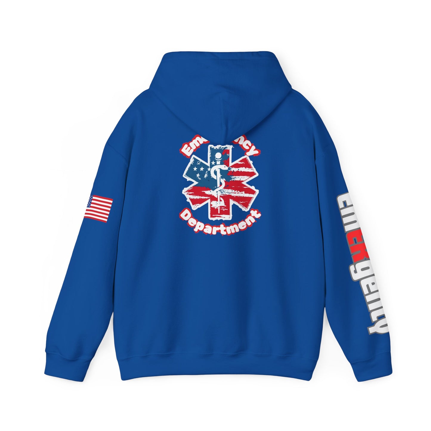 Patriotic ER Hoodie EMS American Flag Sweatshirt  Unisex First Responder Apparel Medical Caduceus Hoodie for ER and Healthcare Workers vs