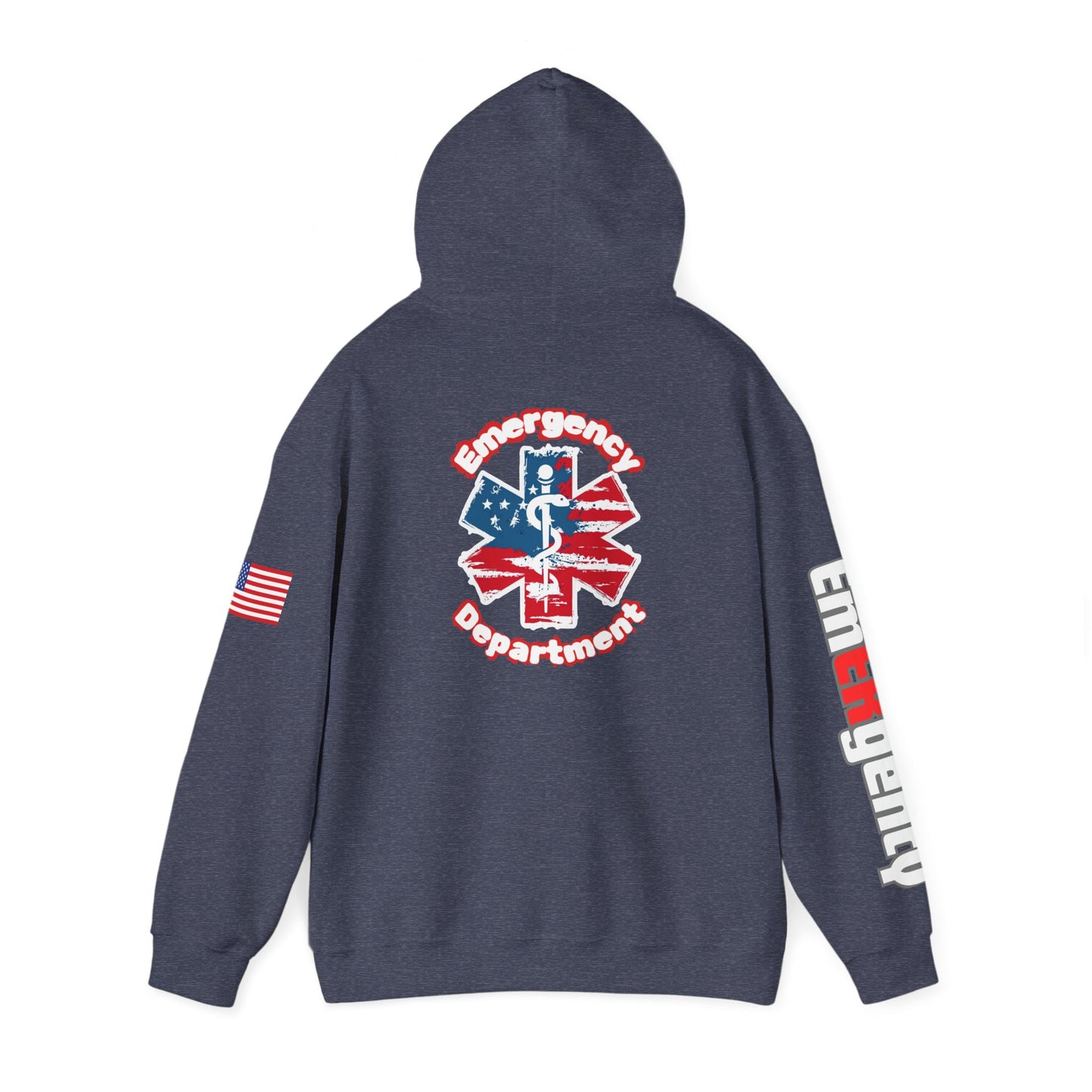 Patriotic ER Hoodie EMS American Flag Sweatshirt  Unisex First Responder Apparel Medical Caduceus Hoodie for ER and Healthcare Workers vs