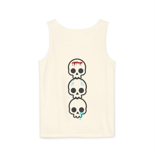 Blood sweat and tears stacked skull workout Unisex Garment-Dyed Tank Top