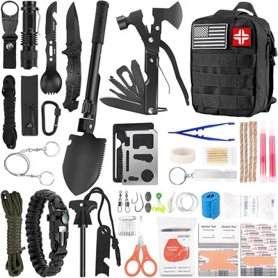 142 Pc Professional Survival Gear and Equipment with Pouch, Camping, Outdoors