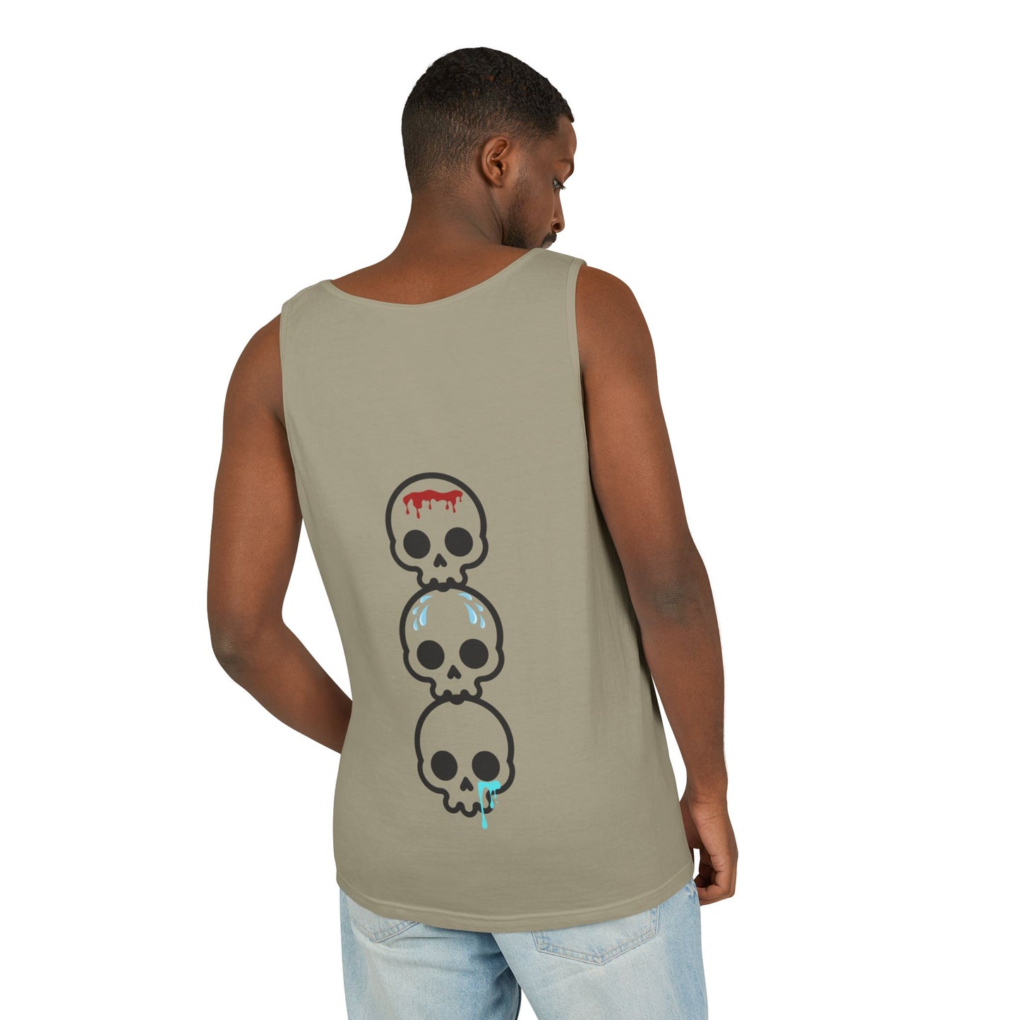 Blood sweat and tears stacked skull workout Unisex Garment-Dyed Tank Top
