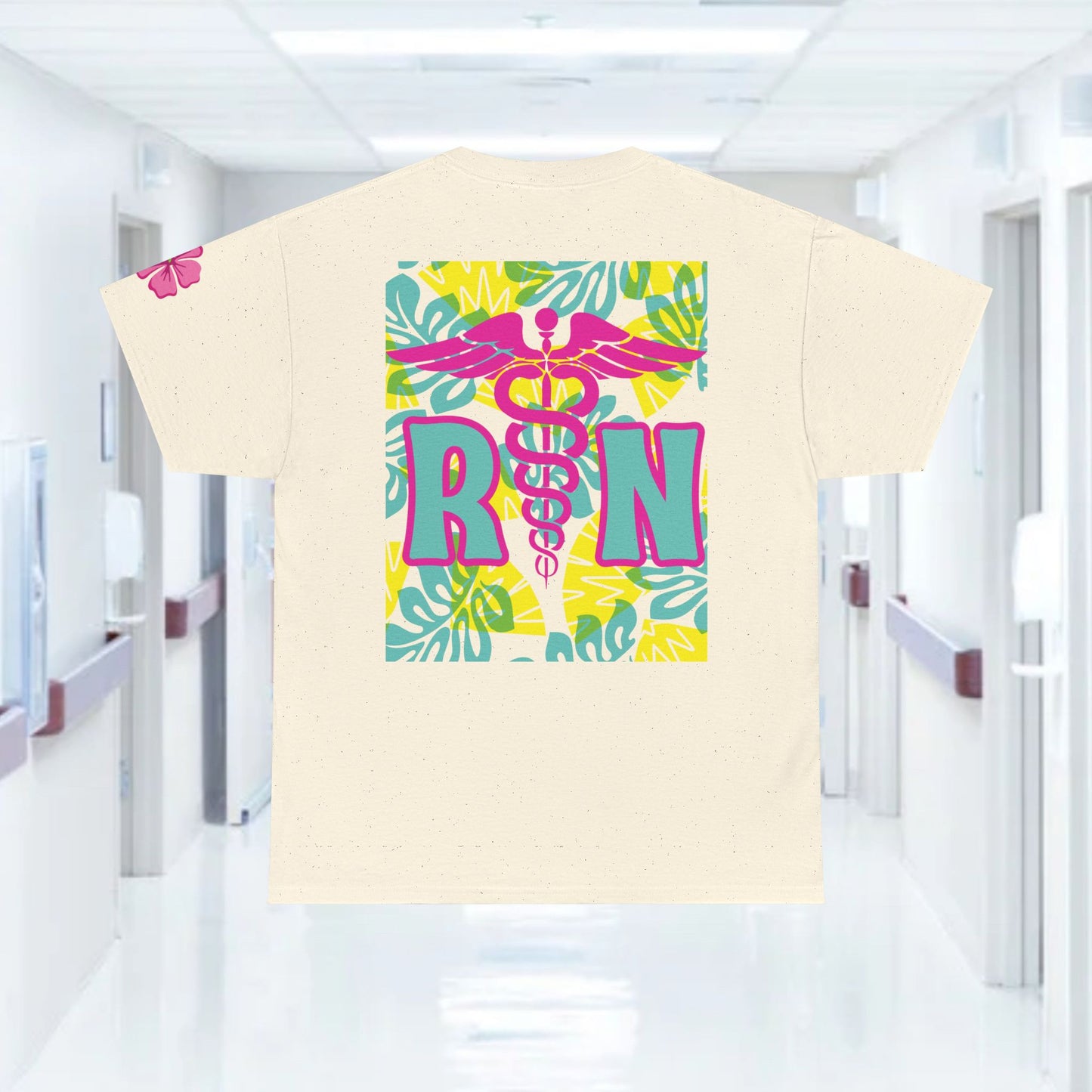 Summertime RN Hawaiian themed t shirt gift for nurses week floral RN shirt tropical themed RN healthcare worker gift t shirt