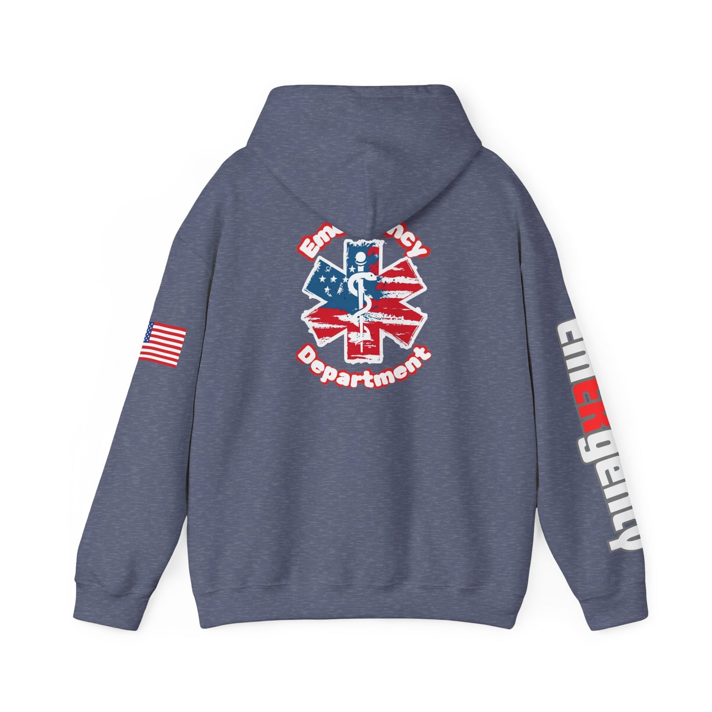 Patriotic ER Hoodie EMS American Flag Sweatshirt  Unisex First Responder Apparel Medical Caduceus Hoodie for ER and Healthcare Workers vs