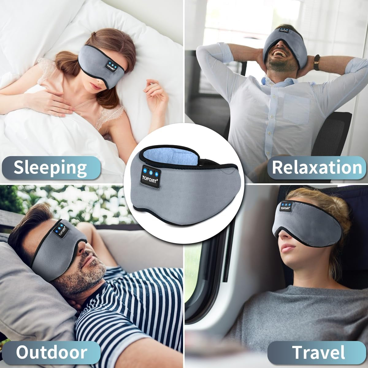 Bluetooth Sleep Eye Mask Wireless Headphones, Sleeping Eye Cover Travel Music Headsets with Microphone Handsfree