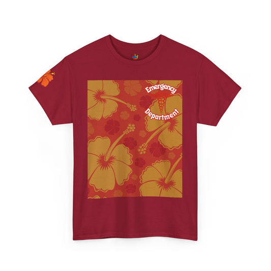 Summer in the ER themed gift emergency department Hawaiian floral t shirt Unisex Heavy Cotton Tee