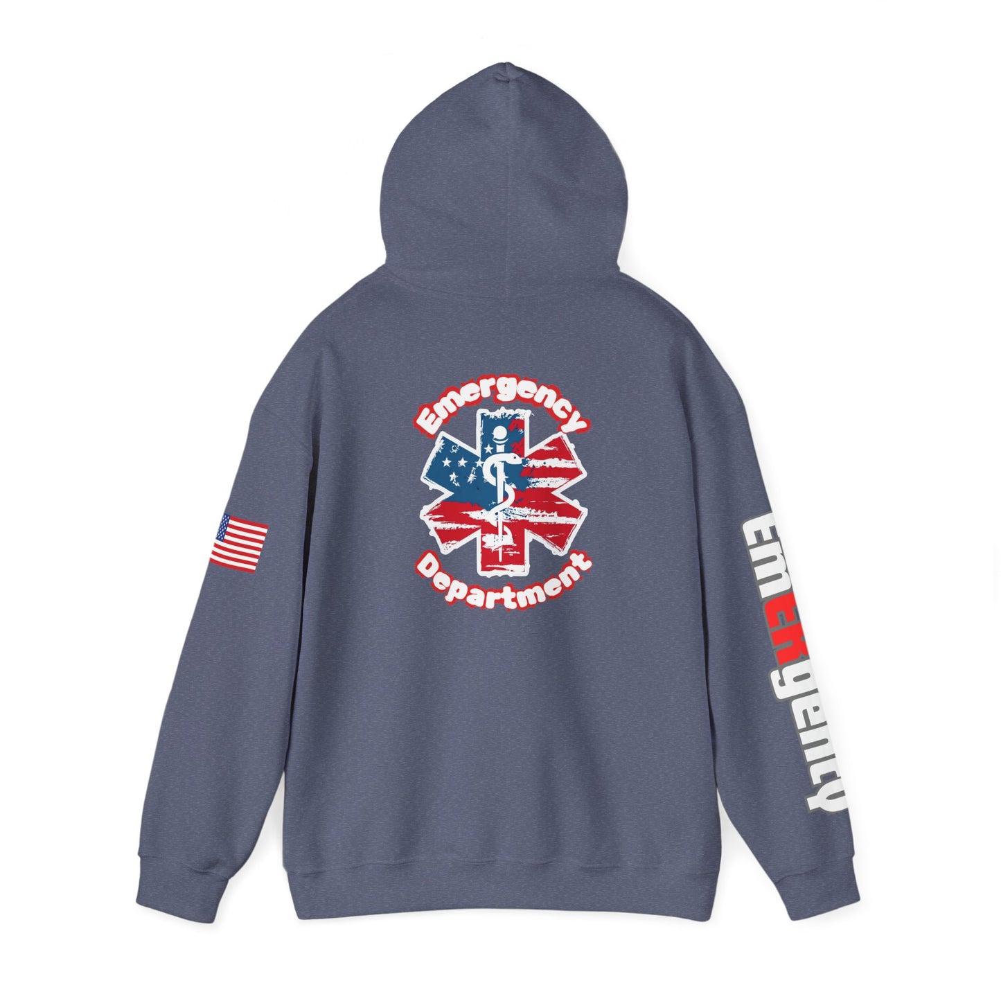 Patriotic ER Hoodie EMS American Flag Sweatshirt  Unisex First Responder Apparel Medical Caduceus Hoodie for ER and Healthcare Workers vs